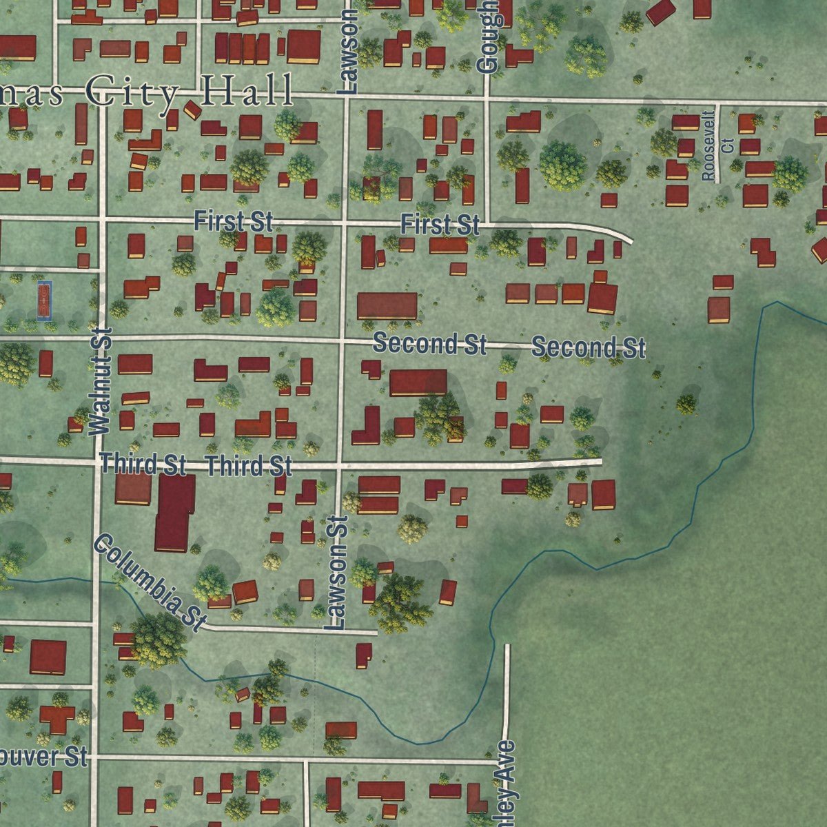 Close-up of the map of Sumas, Washington print showing street and building detail