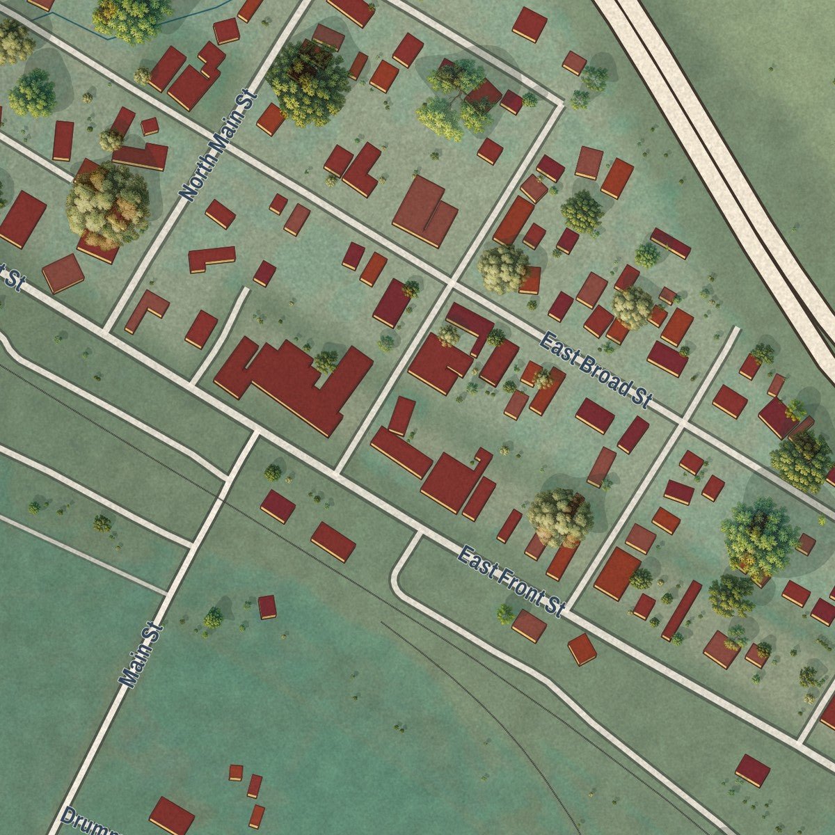 Close-up of the map of Drummond, Montana print showing street and building detail