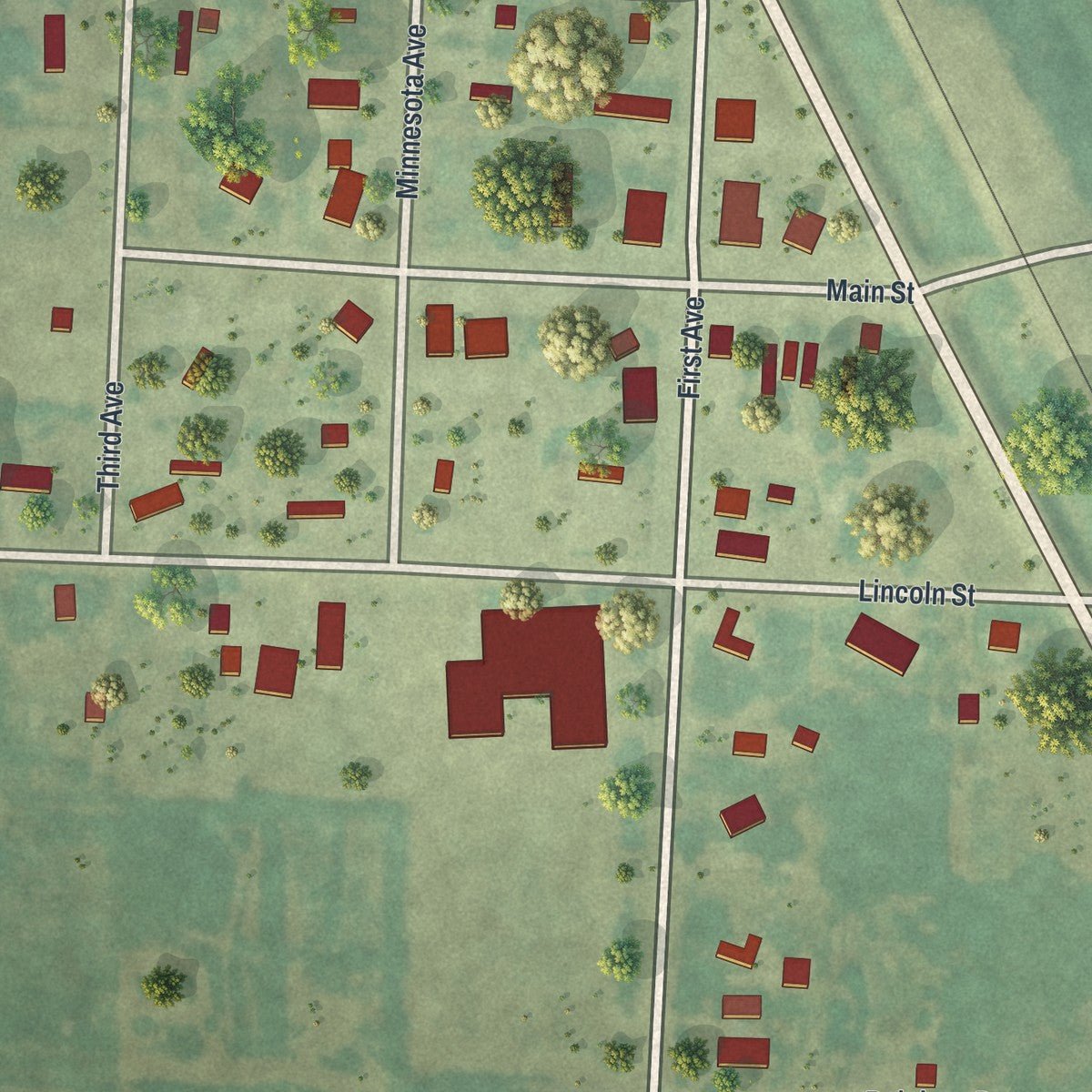 Close-up of the map of Strandquist, Minnesota print showing street and building detail