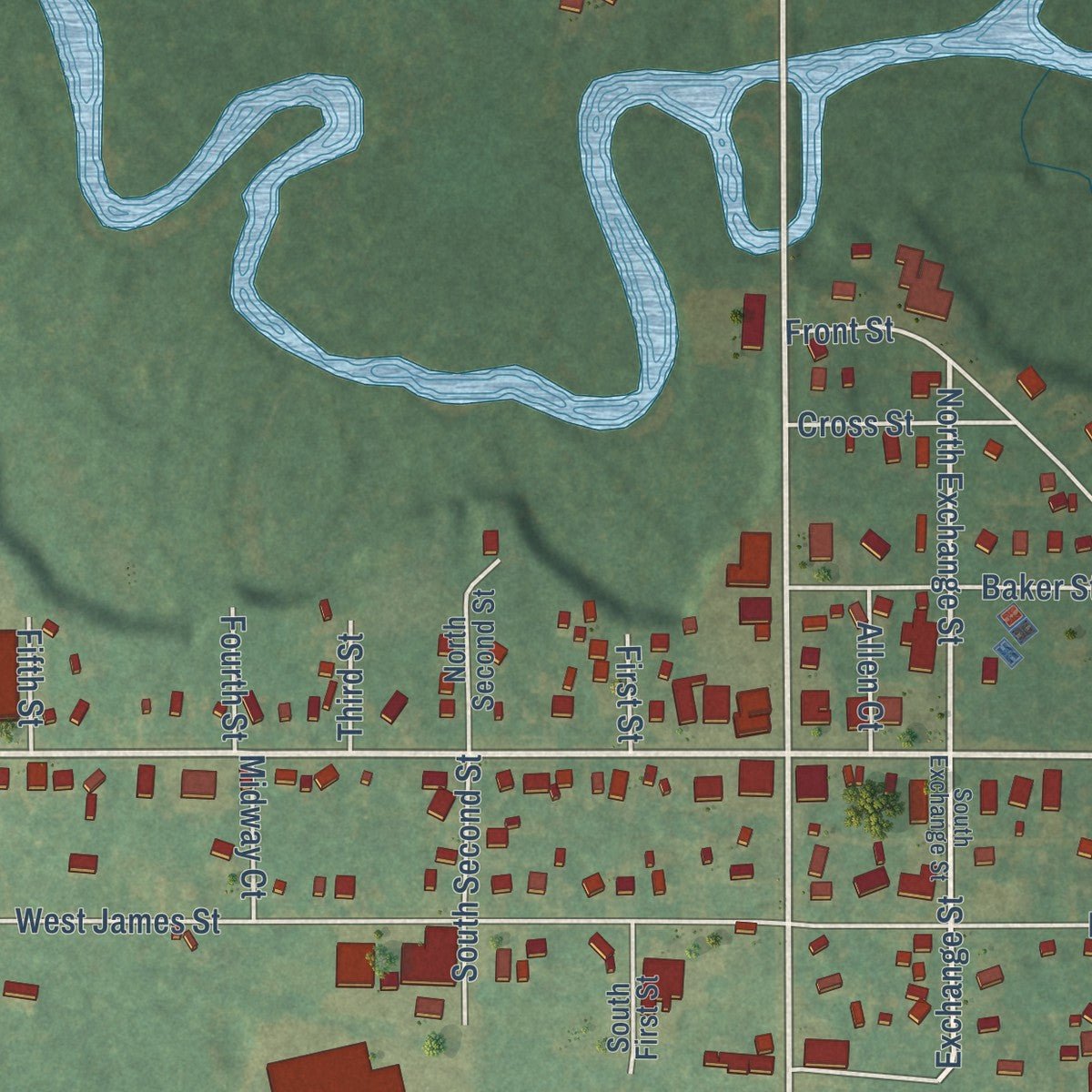 Close-up of the map of Lawrence, Michigan print showing street and building detail