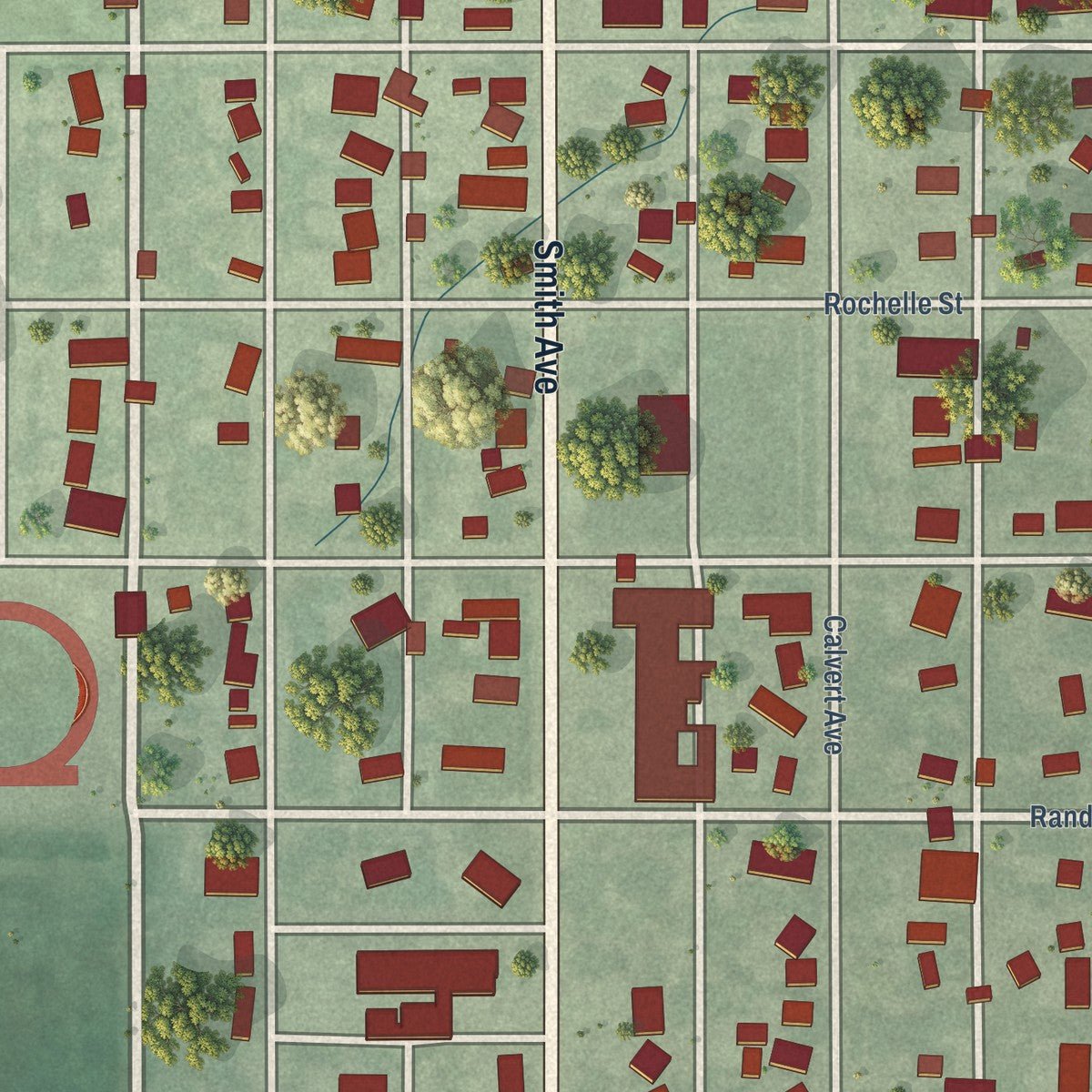 Close-up of the map of Elwood, Nebraska print showing street and building detail