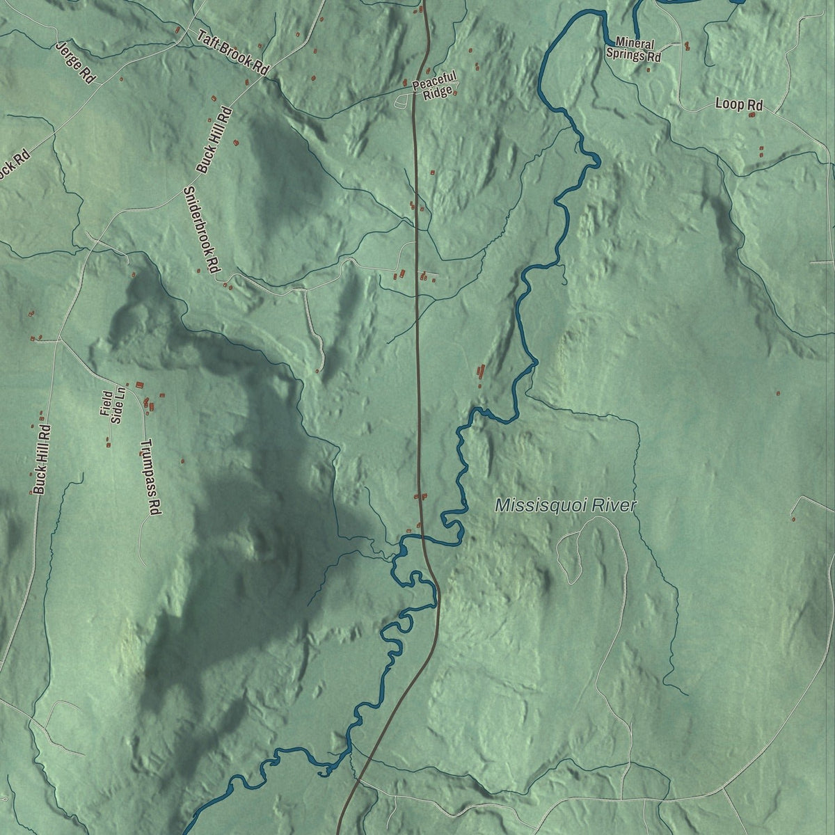 Close-up of the map of Westfield, Vermont print showing streets and neighborhoods