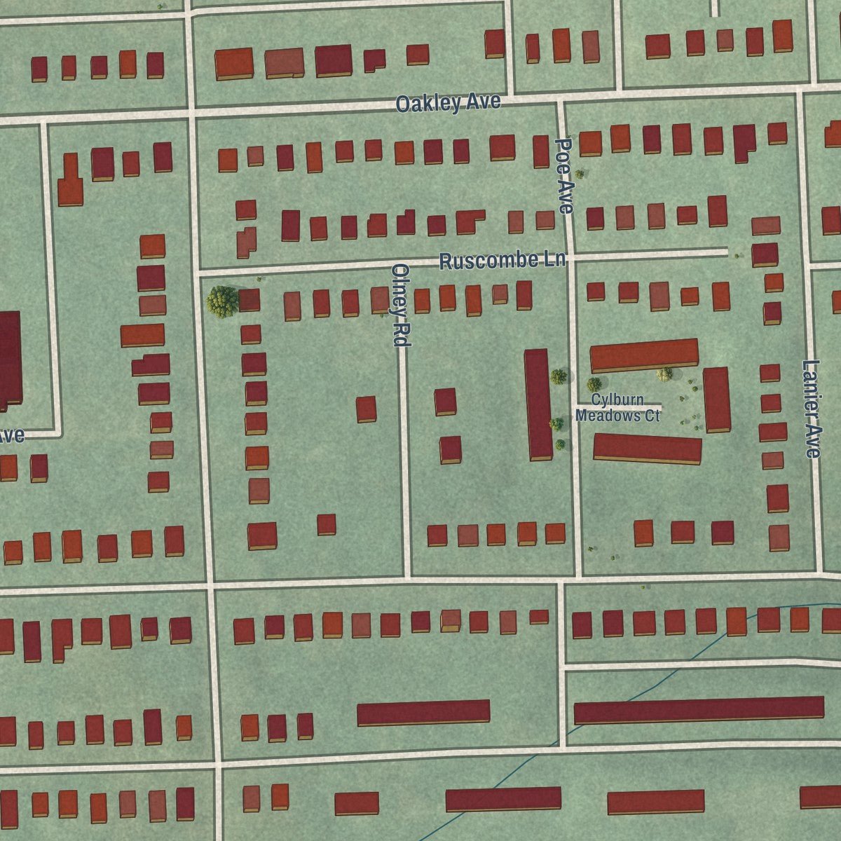 Close-up of the map of Cylburn, Maryland print showing street and building detail