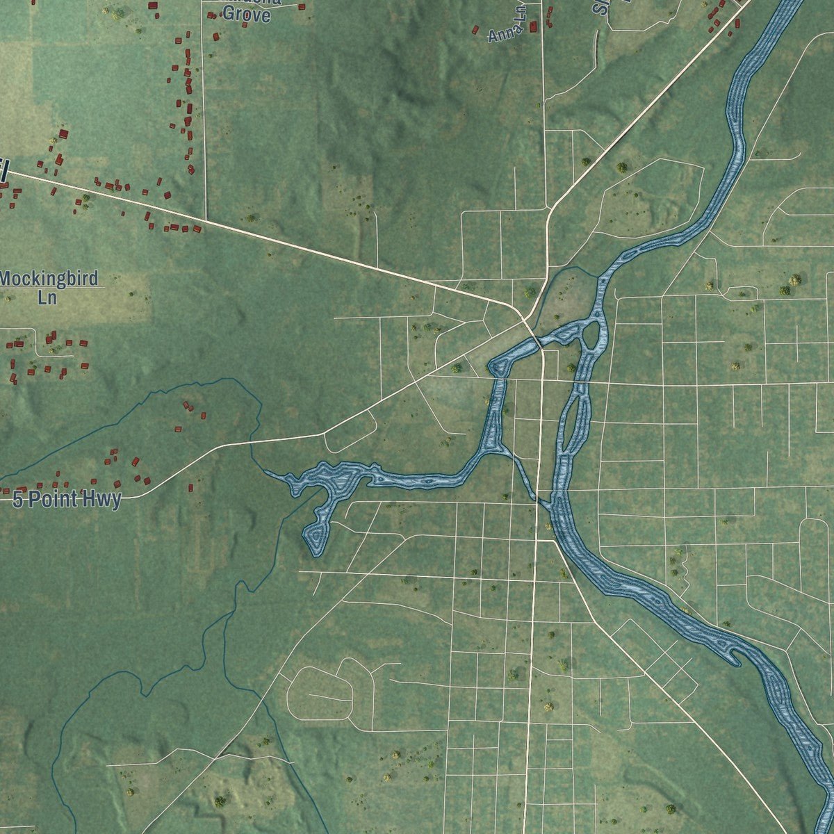Close-up of the map of Eaton Rapids, Eaton County, Michigan print showing street and building detail