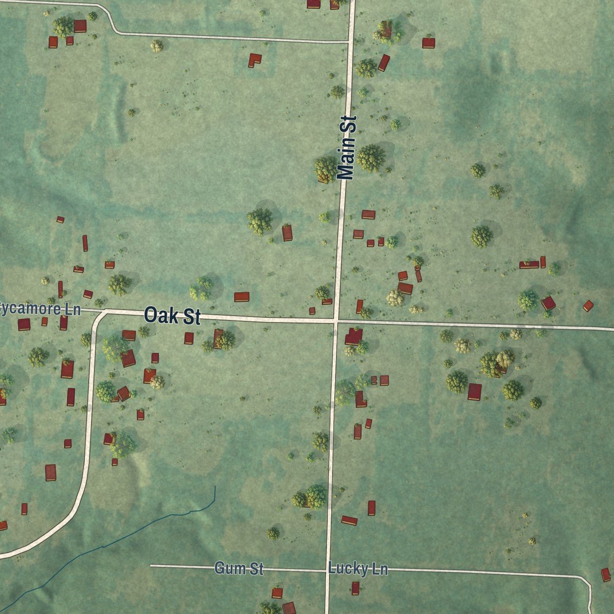 Close-up of the map of Tull, Arkansas print showing street and building detail