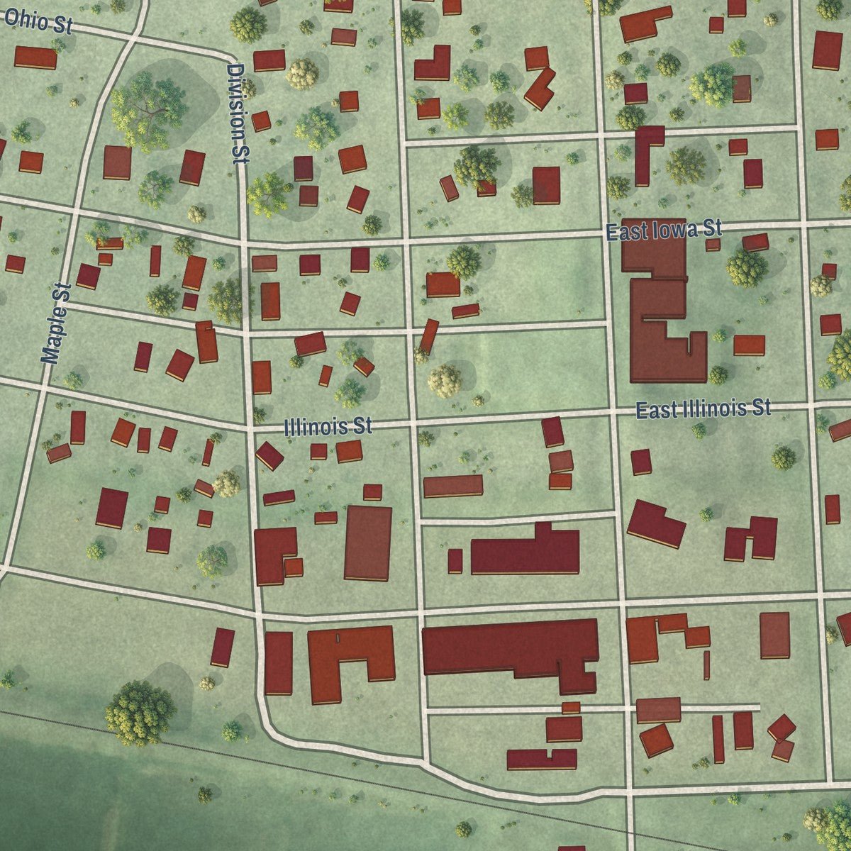 Close-up of the map of Sterling, Nebraska print showing street and building detail