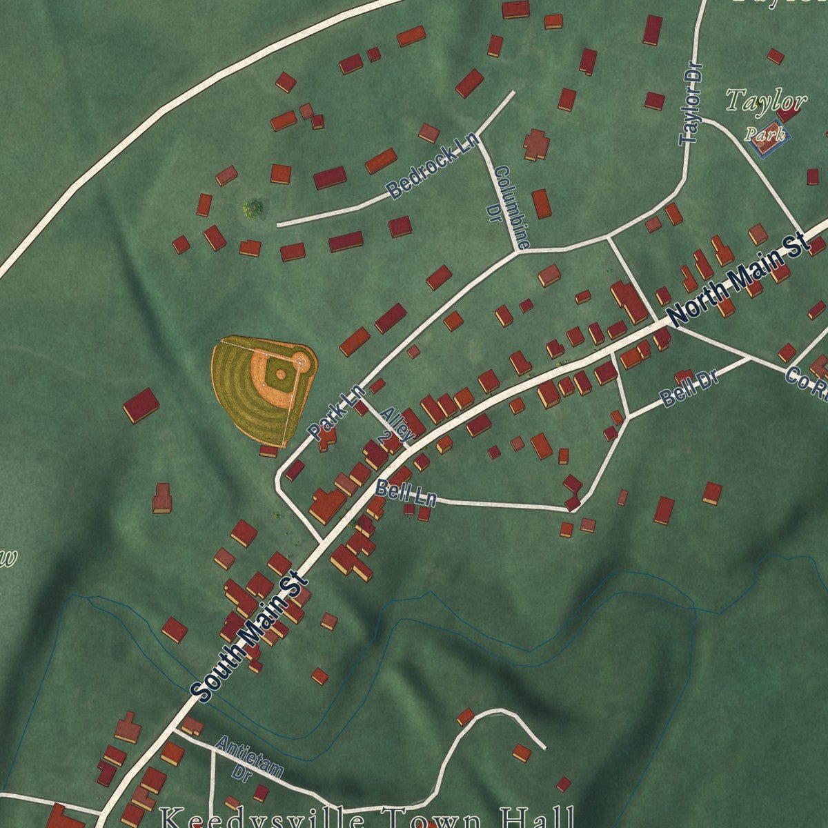 Close-up of the map of Keedysville, Maryland print showing street and building detail