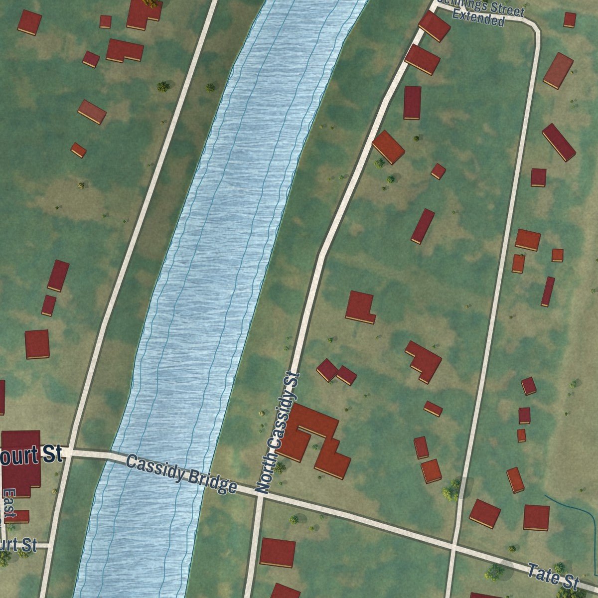 Close-up of the map of Sumner, Mississippi print showing street and building detail