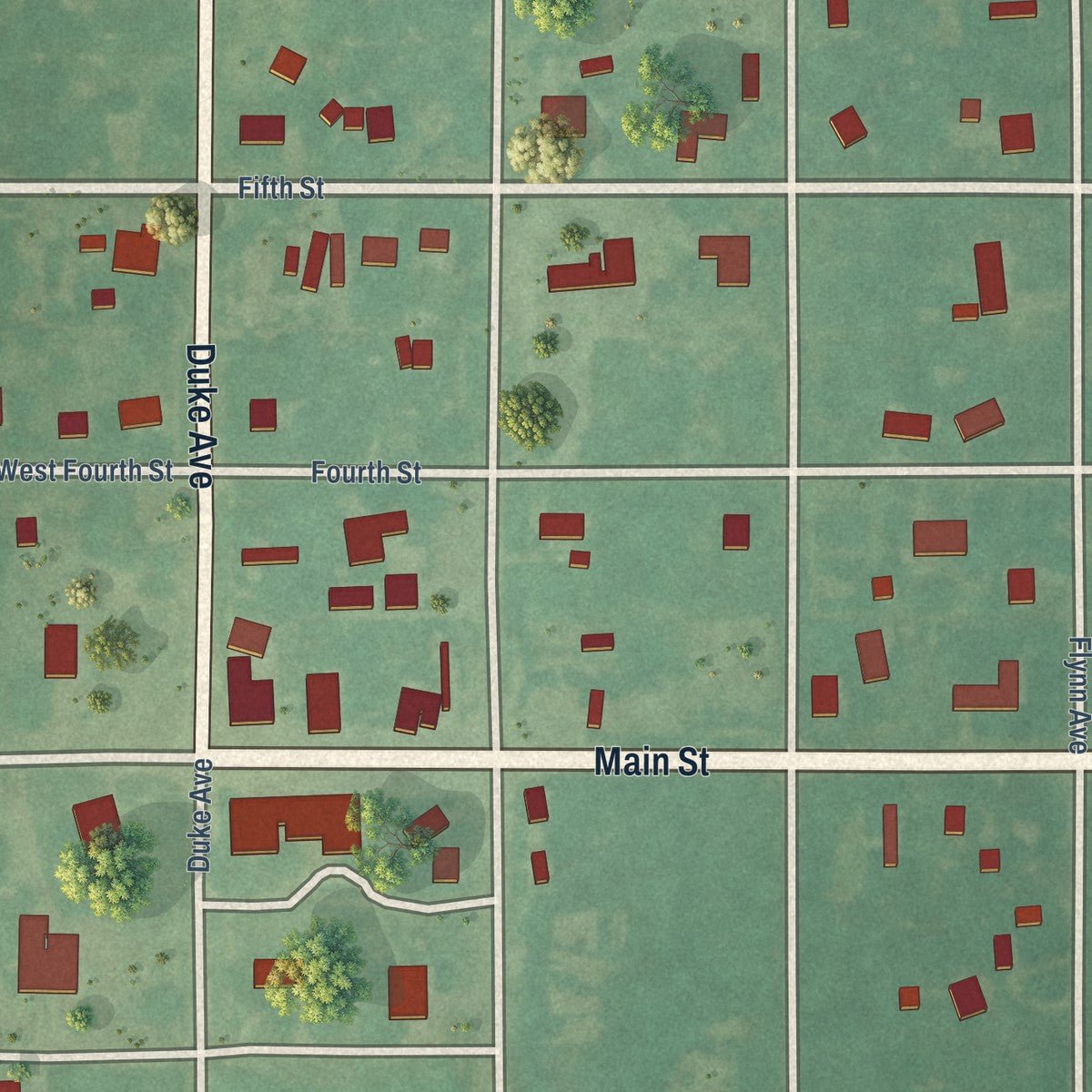 Close-up of the map of Hastings, Oklahoma print showing street and building detail