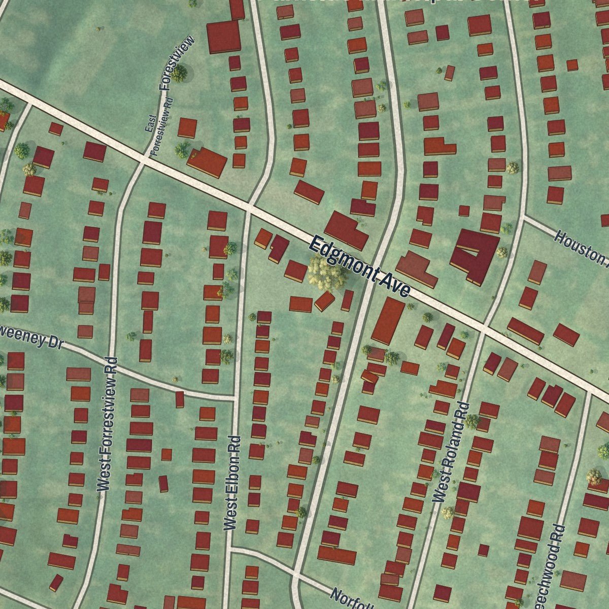 Close-up of the map of Parkside, Pennsylvania print showing street and building detail