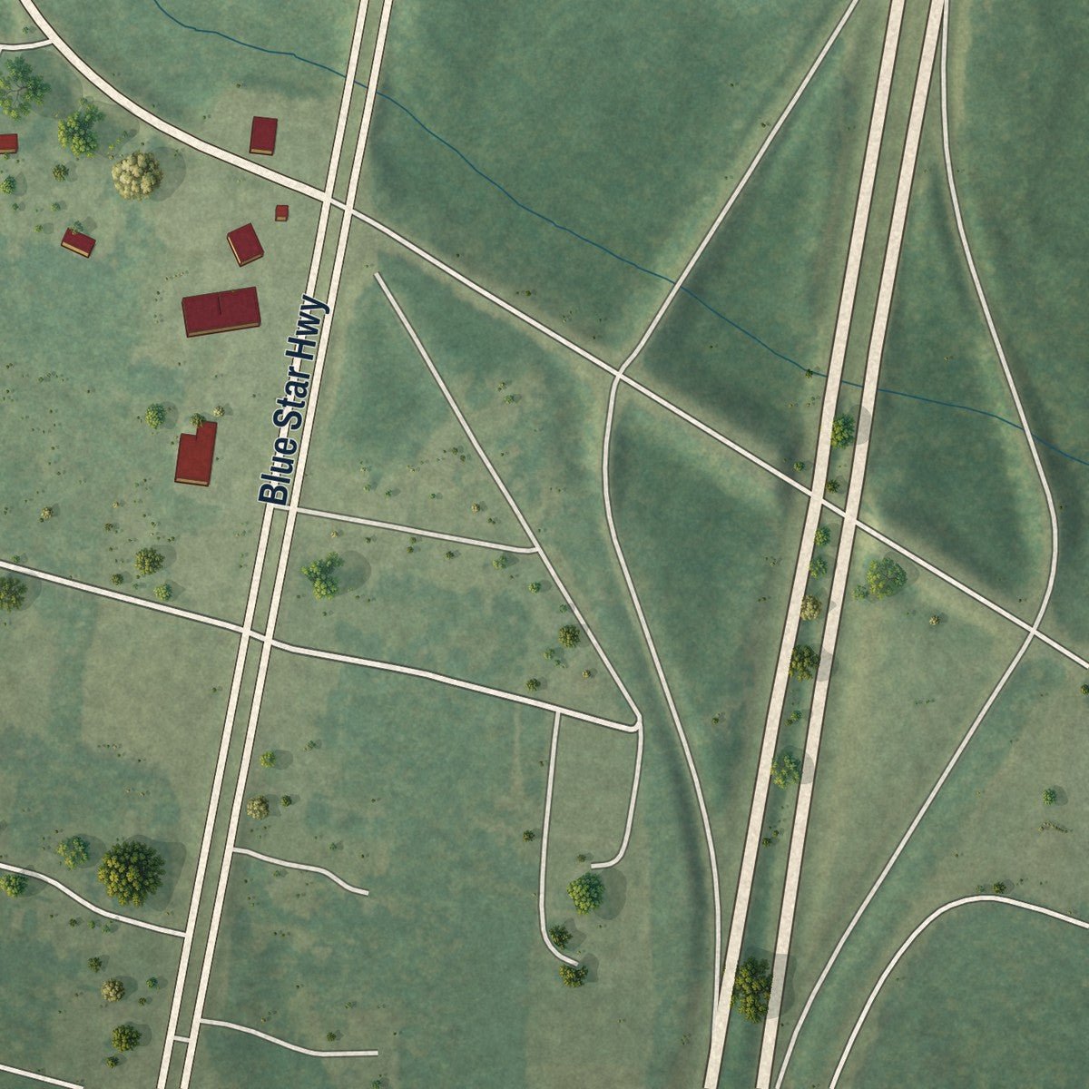 Close-up of the map of Jarratt, Virginia print showing street and building detail