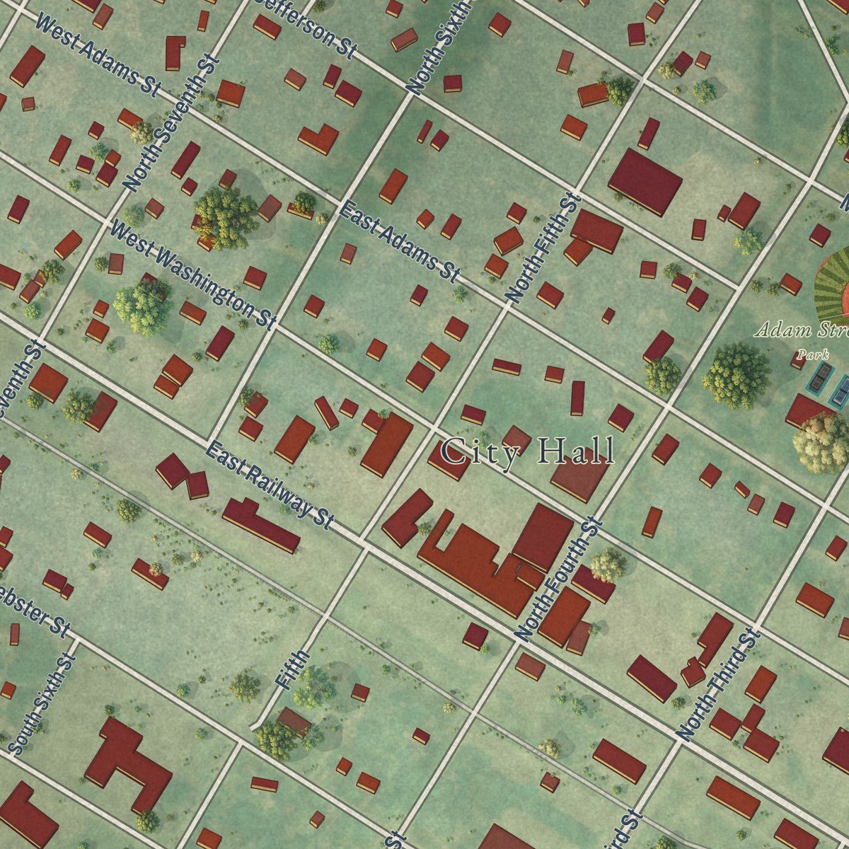 Close-up of the map of Coleman, Michigan print showing street and building detail