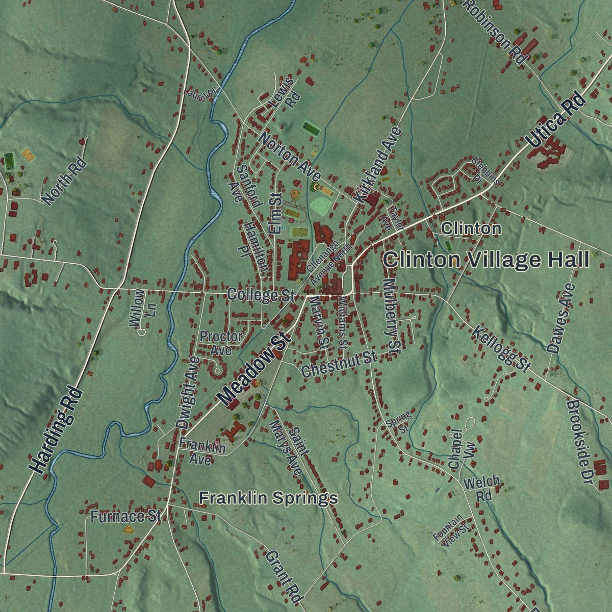 Close-up of the map of Kirkland, New York print showing street and building detail