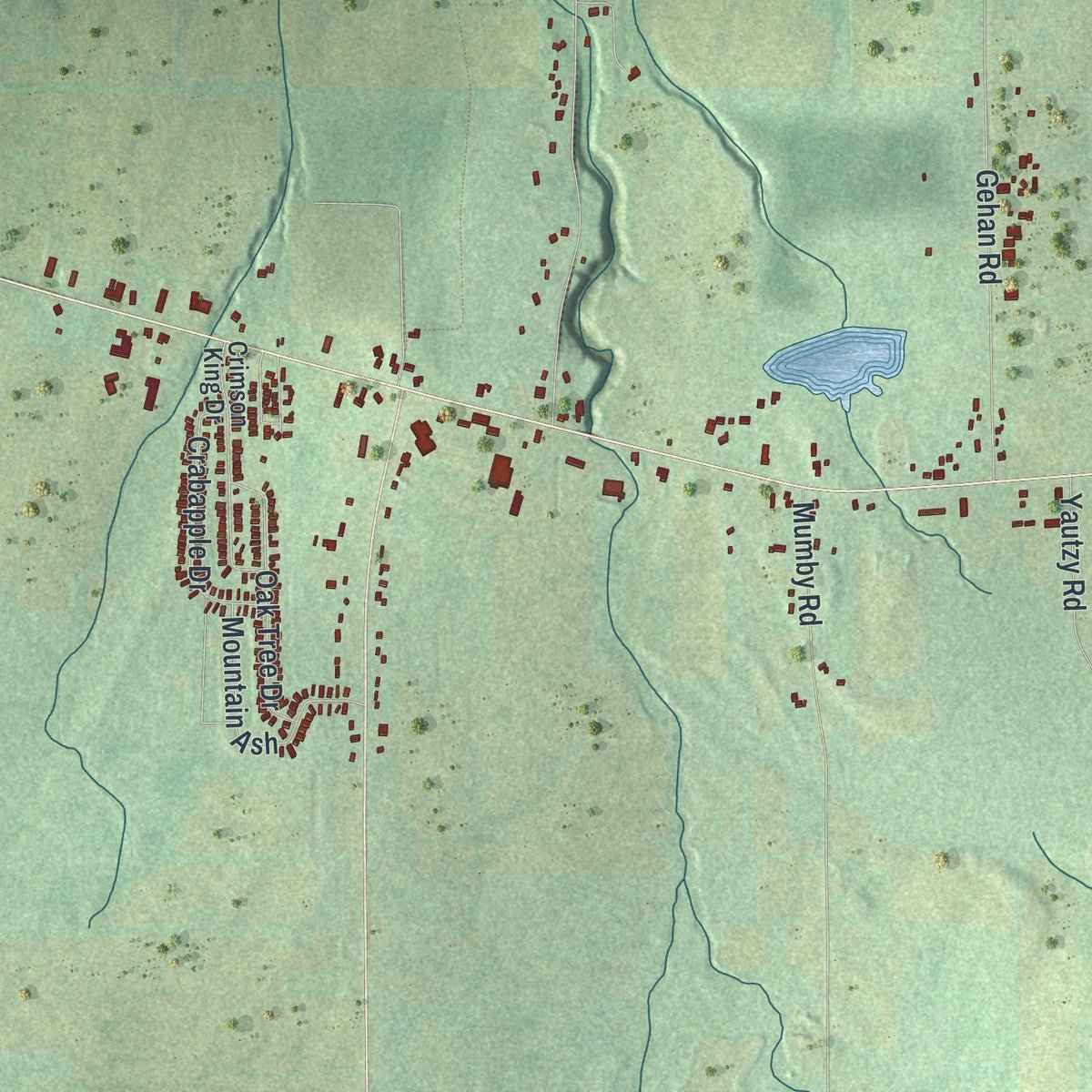 Close-up of the map of Hopewell, New York print showing street and building detail