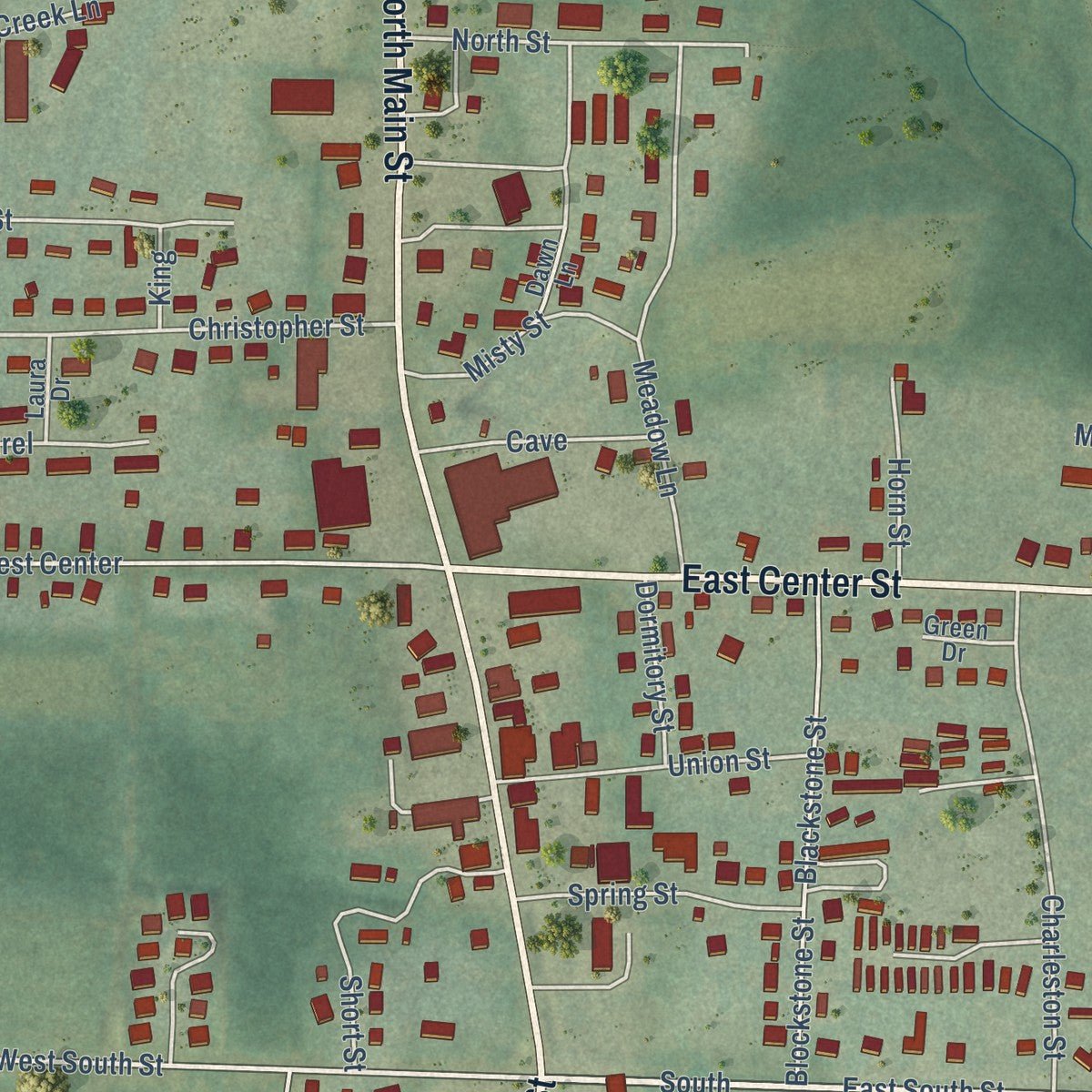 Close-up of the map of Cave City, Arkansas print showing street and building detail
