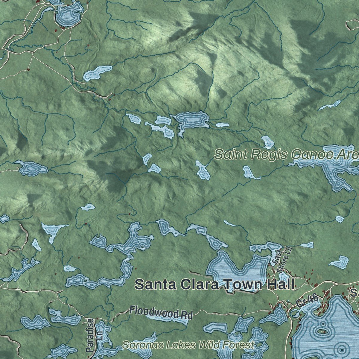 Close-up of the map of Santa Clara, New York print showing street and building detail