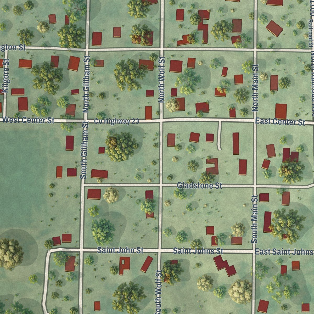 Close-up of the map of West Point, Illinois print showing street and building detail