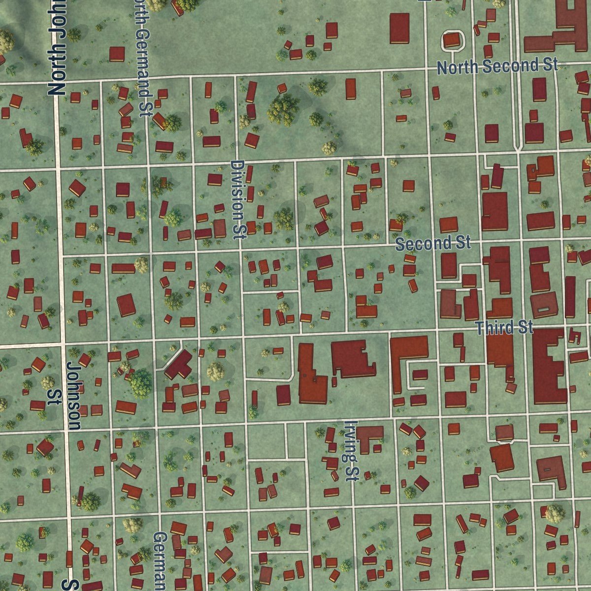 Close-up of the map of Fullerton, Nebraska print showing street and building detail