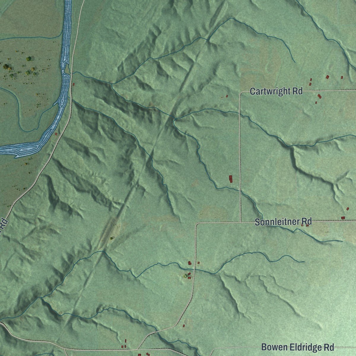 Close-up of the map of Granger, New York print showing street and building detail