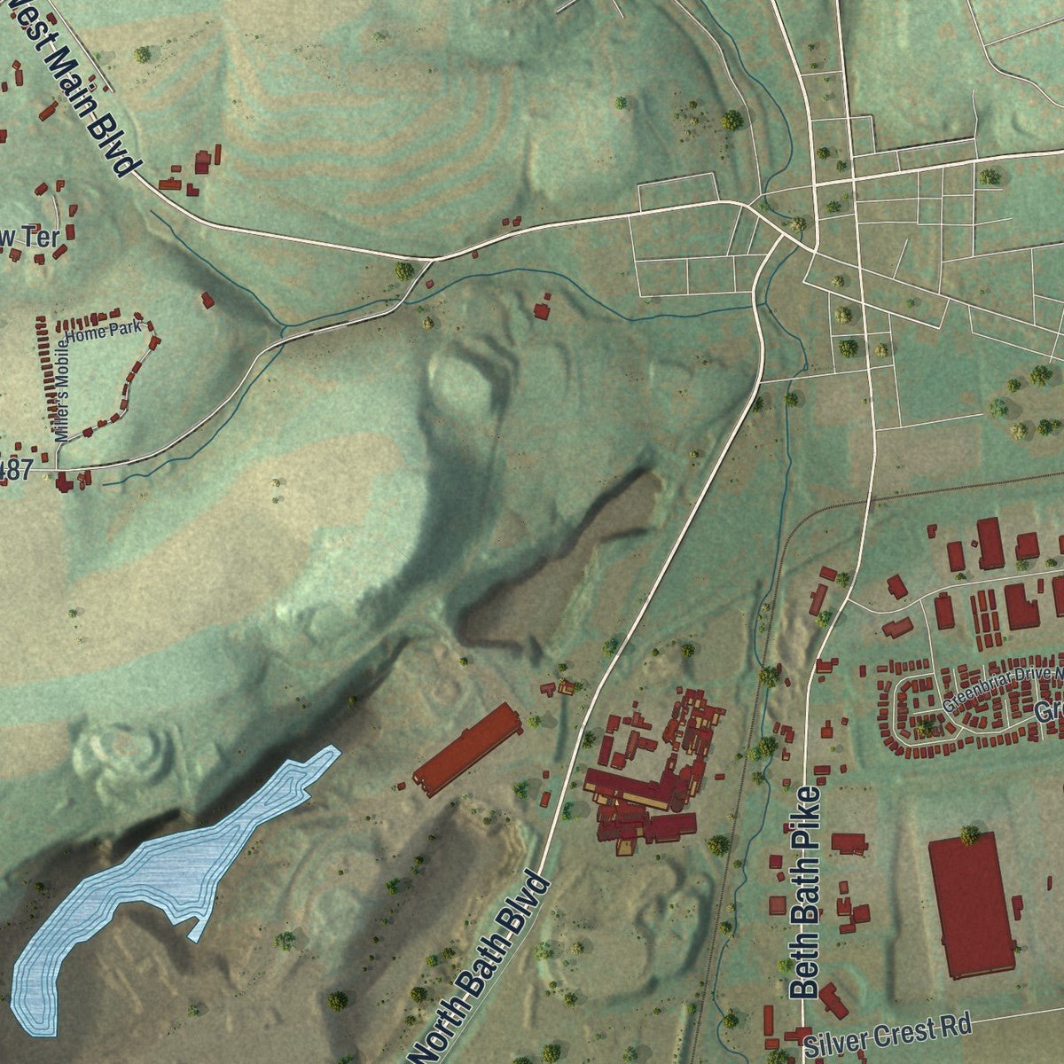 Close-up of the map of East Allen, Pennsylvania print showing street and building detail