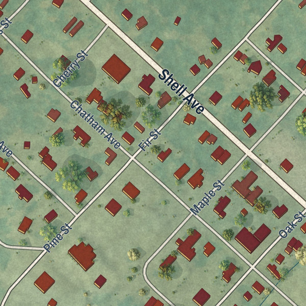 Close-up of the map of Chatham, Louisiana print showing street and building detail