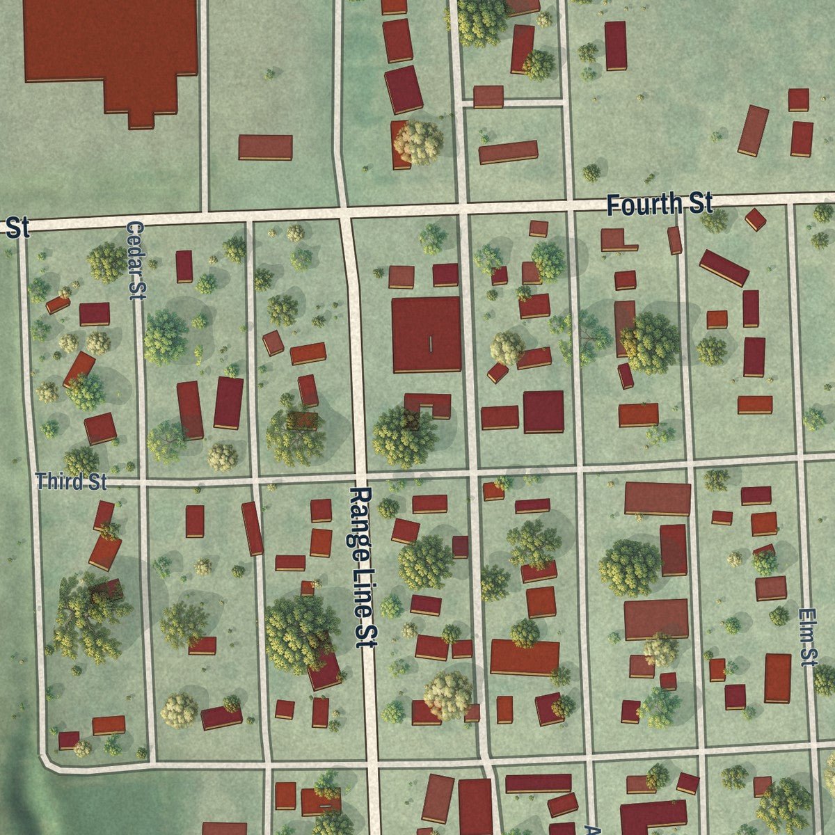 Close-up of the map of Snyder, Nebraska print showing street and building detail