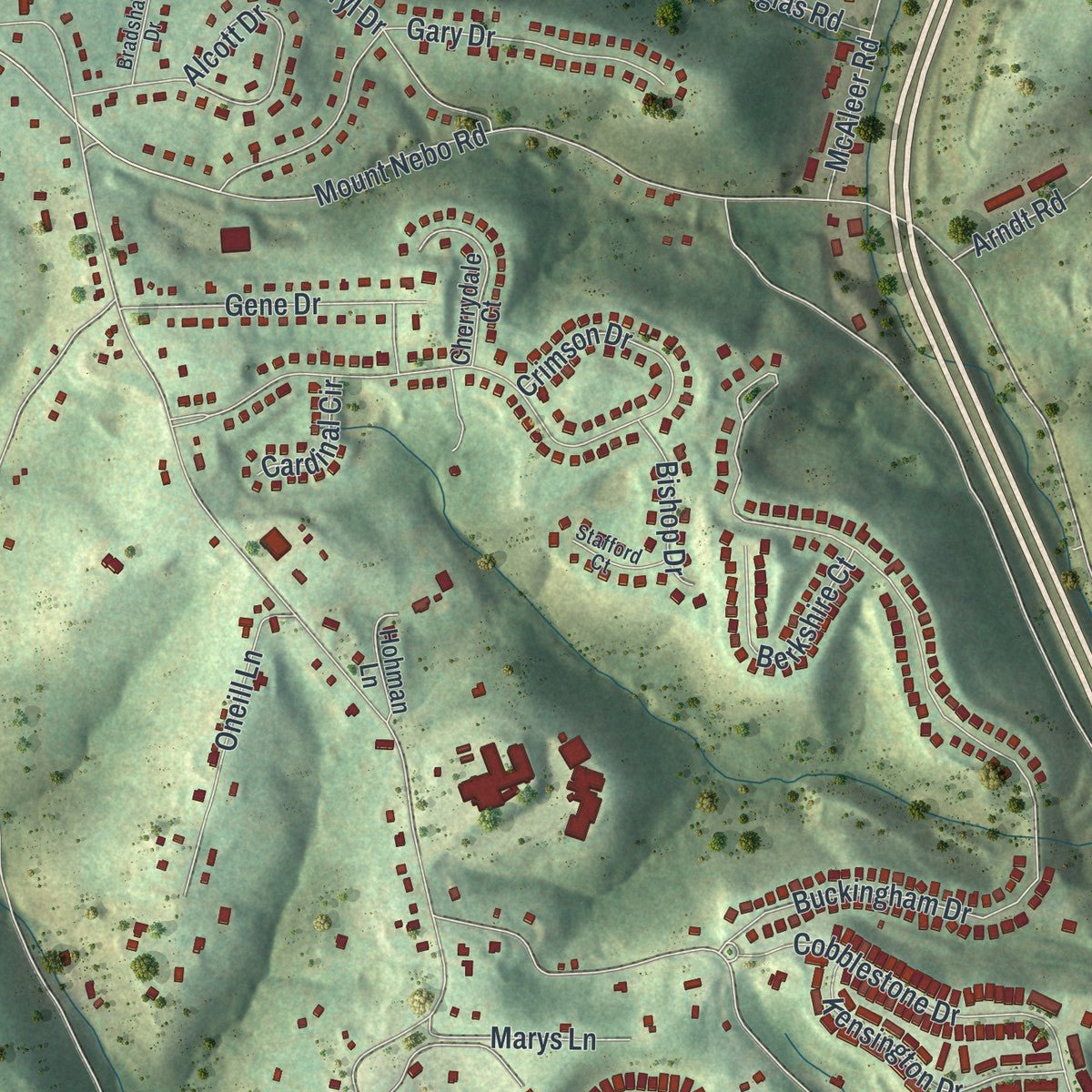 Close-up of the map of Ohio, Pennsylvania print showing street and building detail