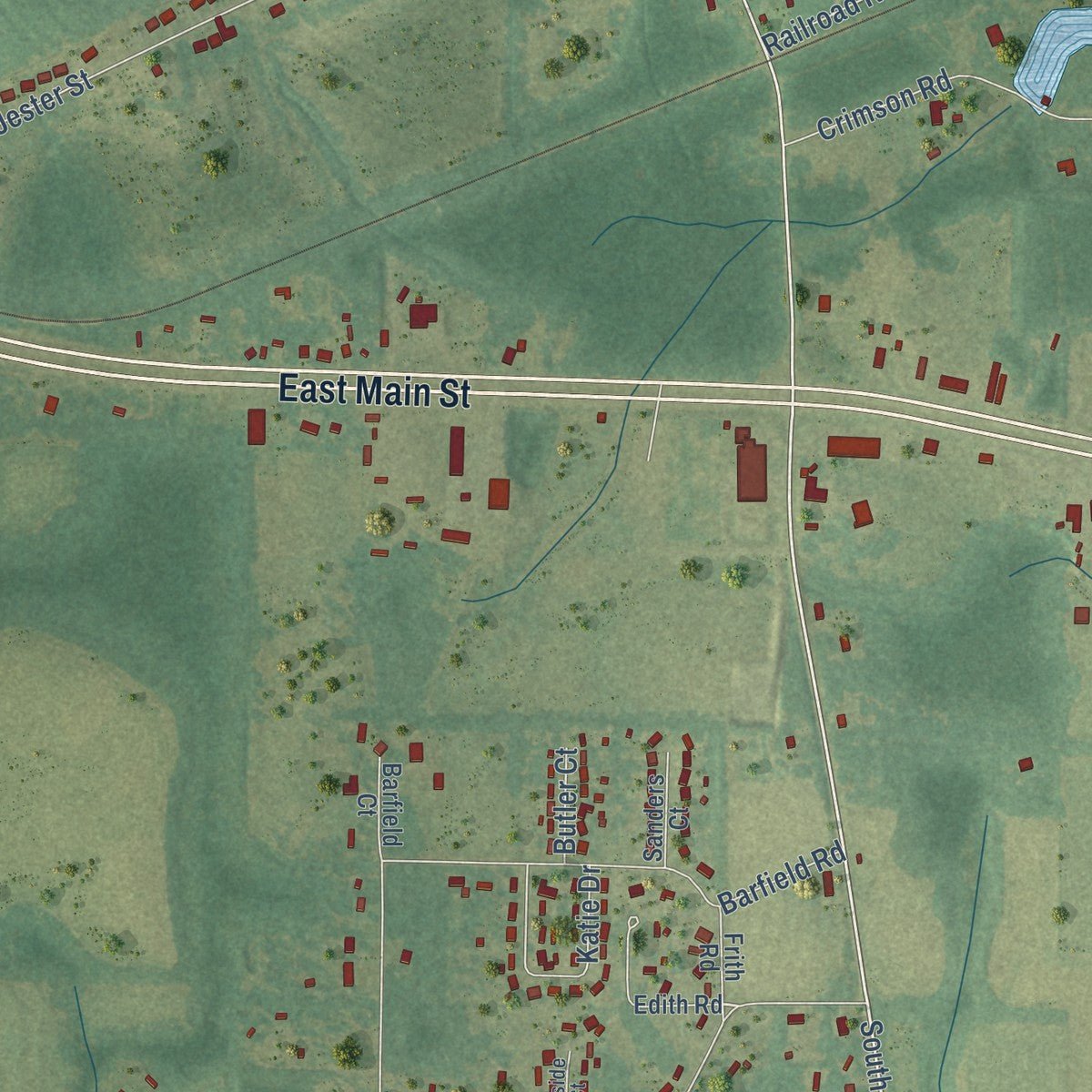 Close-up of the map of Cowarts, Alabama print showing street and building detail