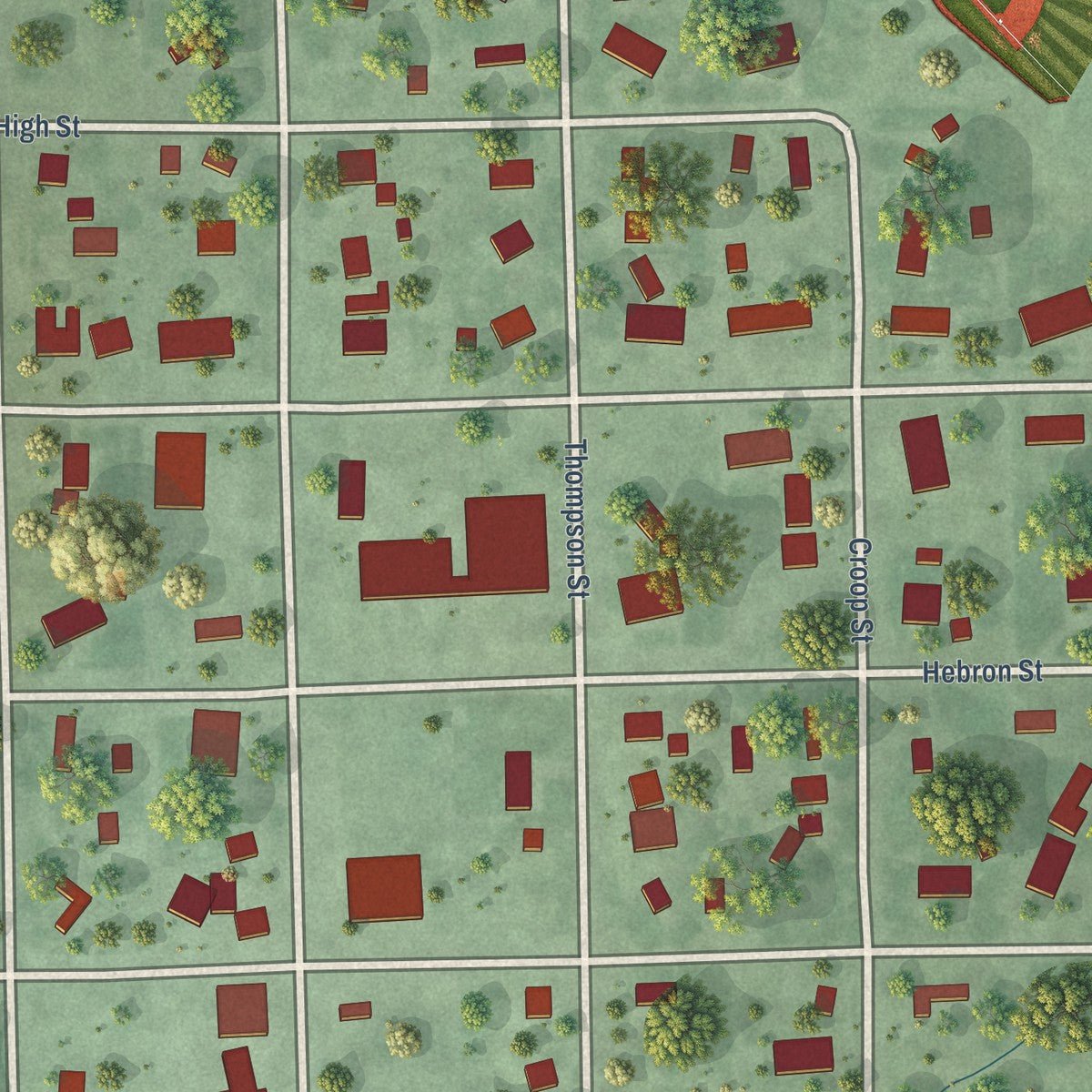 Close-up of the map of Chester, Nebraska print showing street and building detail
