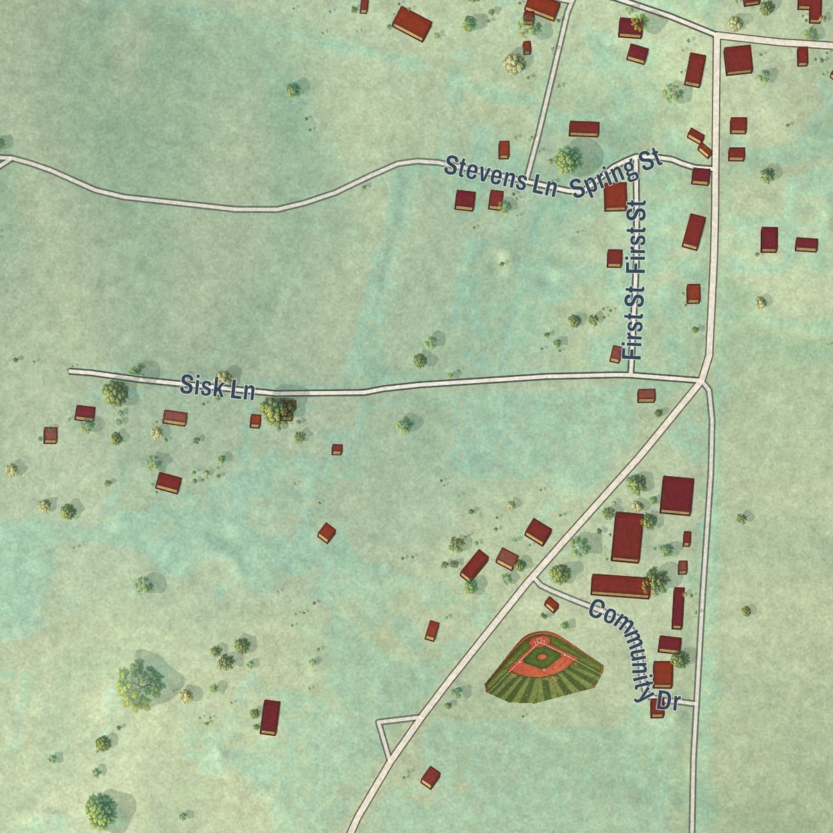 Close-up of the map of Big Flat, Arkansas print showing street and building detail
