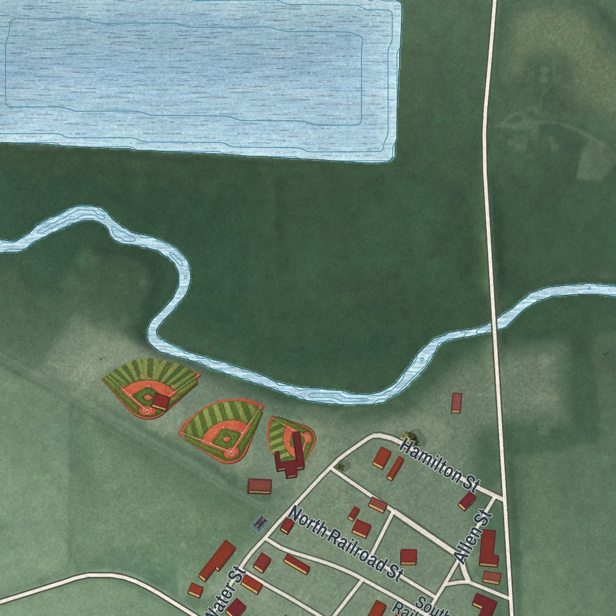 Close-up of the map of Octa, Ohio print showing street and building detail