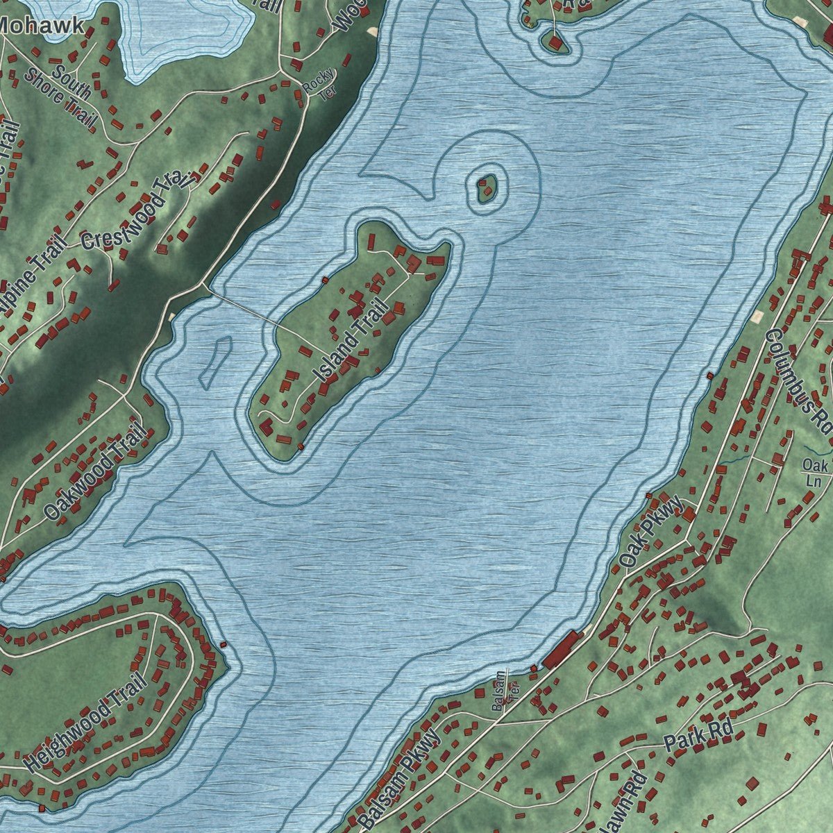 Close-up of the map of Lake Mohawk, New Jersey print showing street and building detail