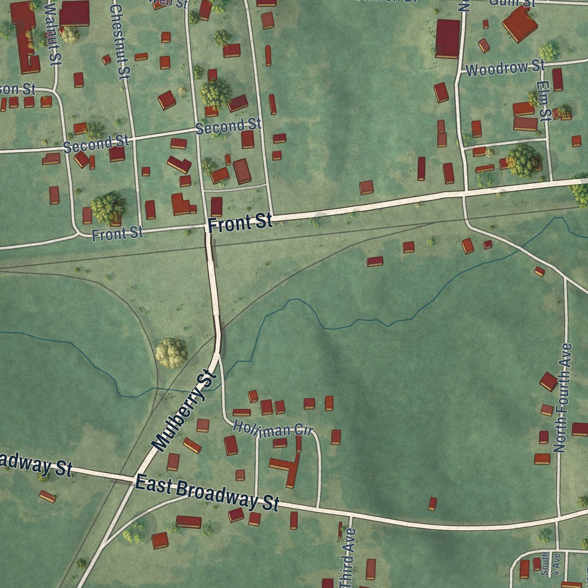 Close-up of the map of McNeil, Arkansas print showing street and building detail