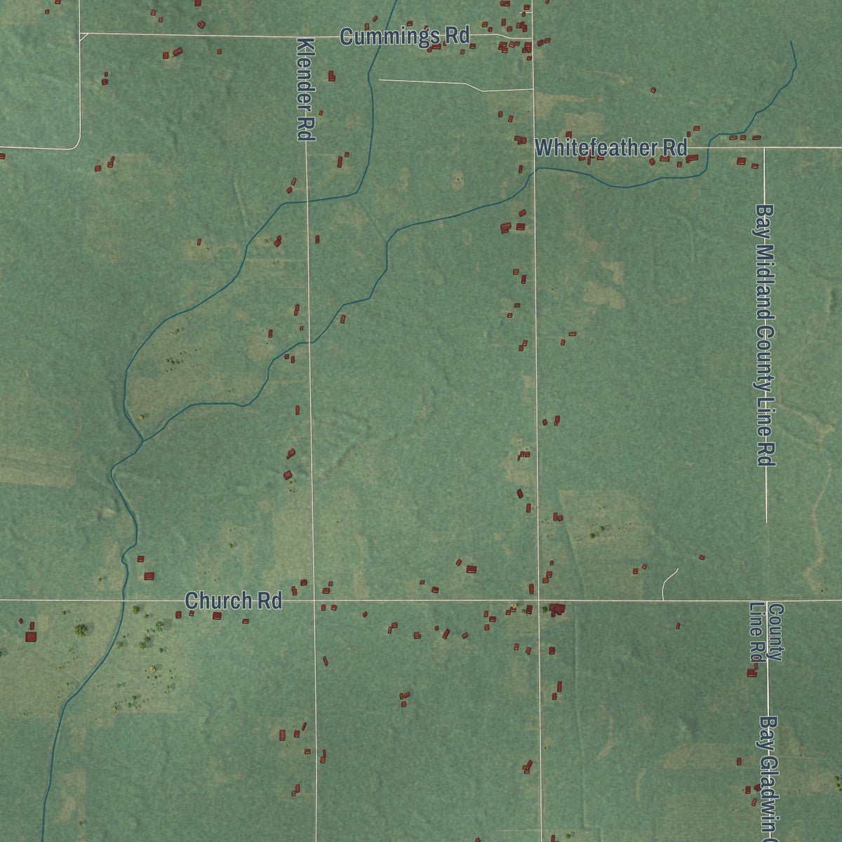 Close-up of the map of Bentley, Michigan print showing street and building detail