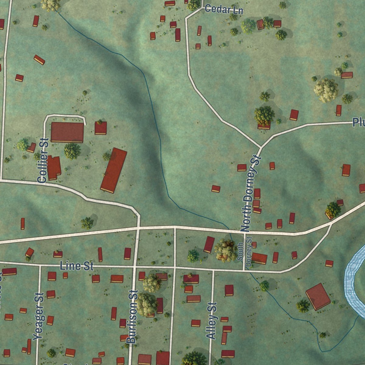 Close-up of the map of Hartman, Arkansas print showing street and building detail