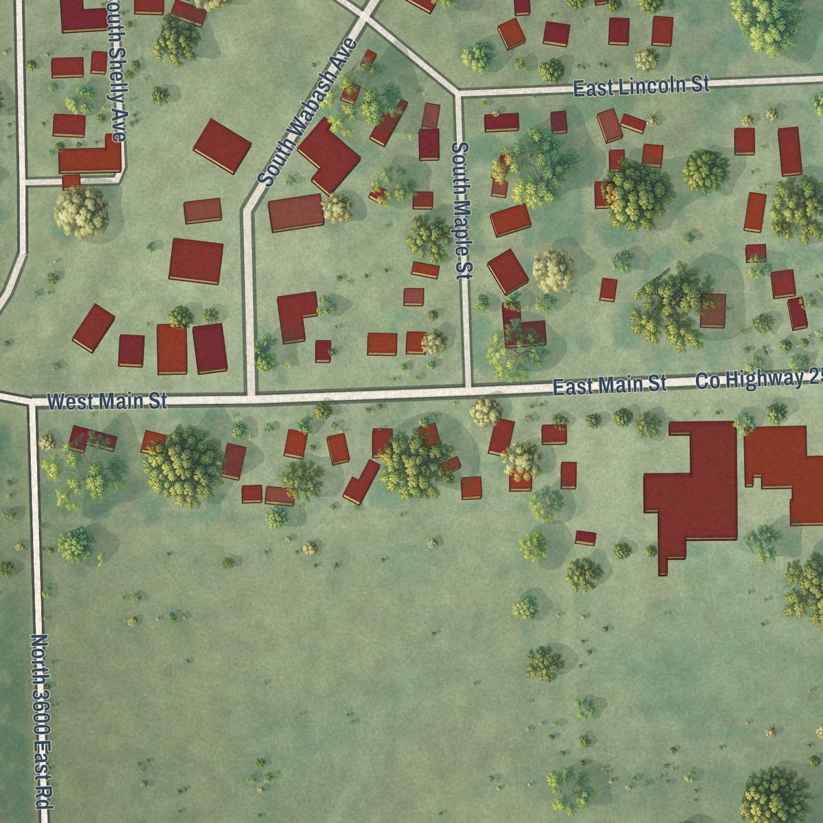 Close-up of the map of Reddick, Illinois print showing street and building detail