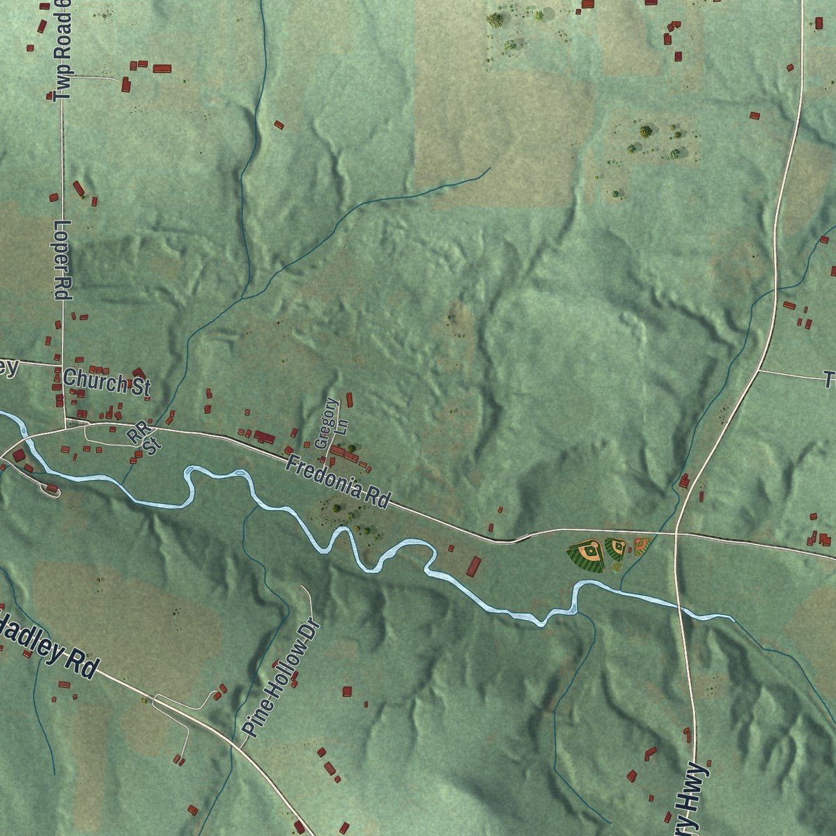 Close-up of the map of Perry, Mercer County, Pennsylvania print showing street and building detail
