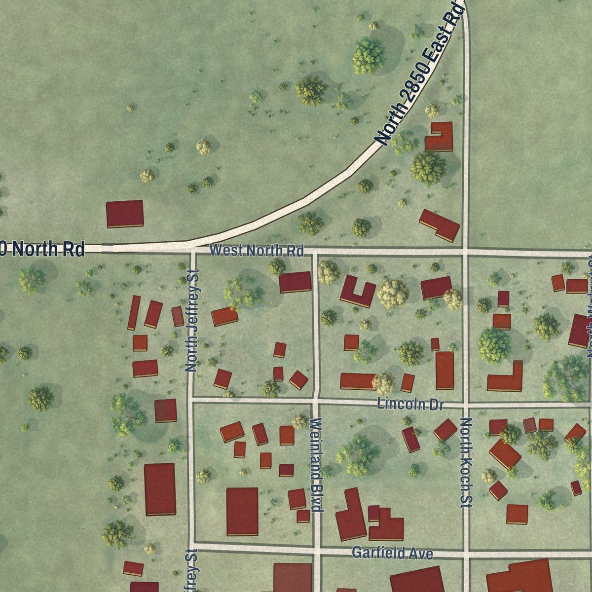 Close-up of the map of Cooksville, Illinois print showing street and building detail