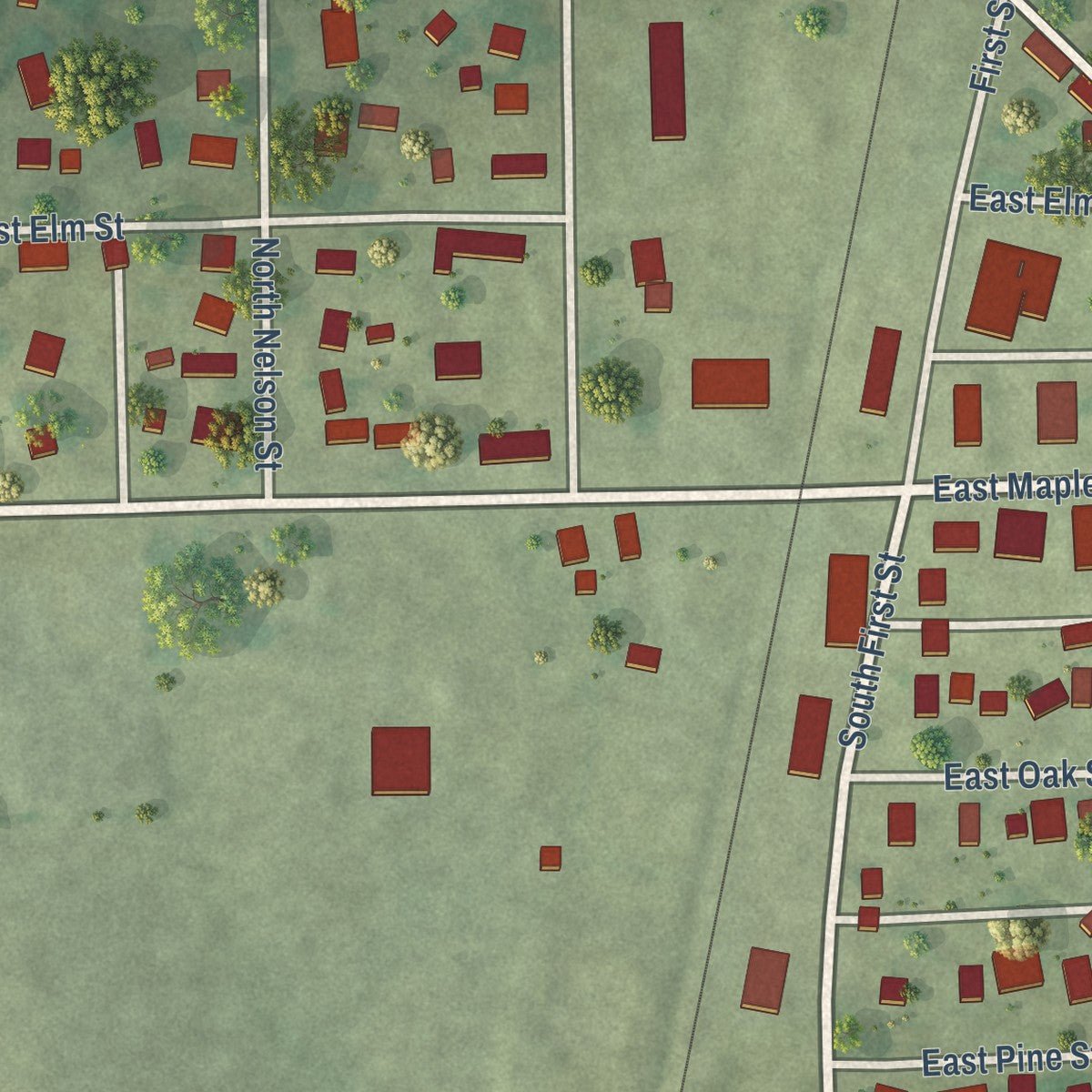 Close-up of the map of Manlius, Illinois print showing street and building detail