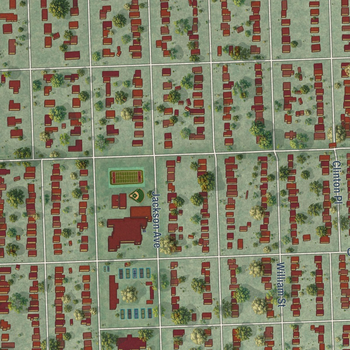 Close-up of the map of River Forest, Illinois print showing street and building detail