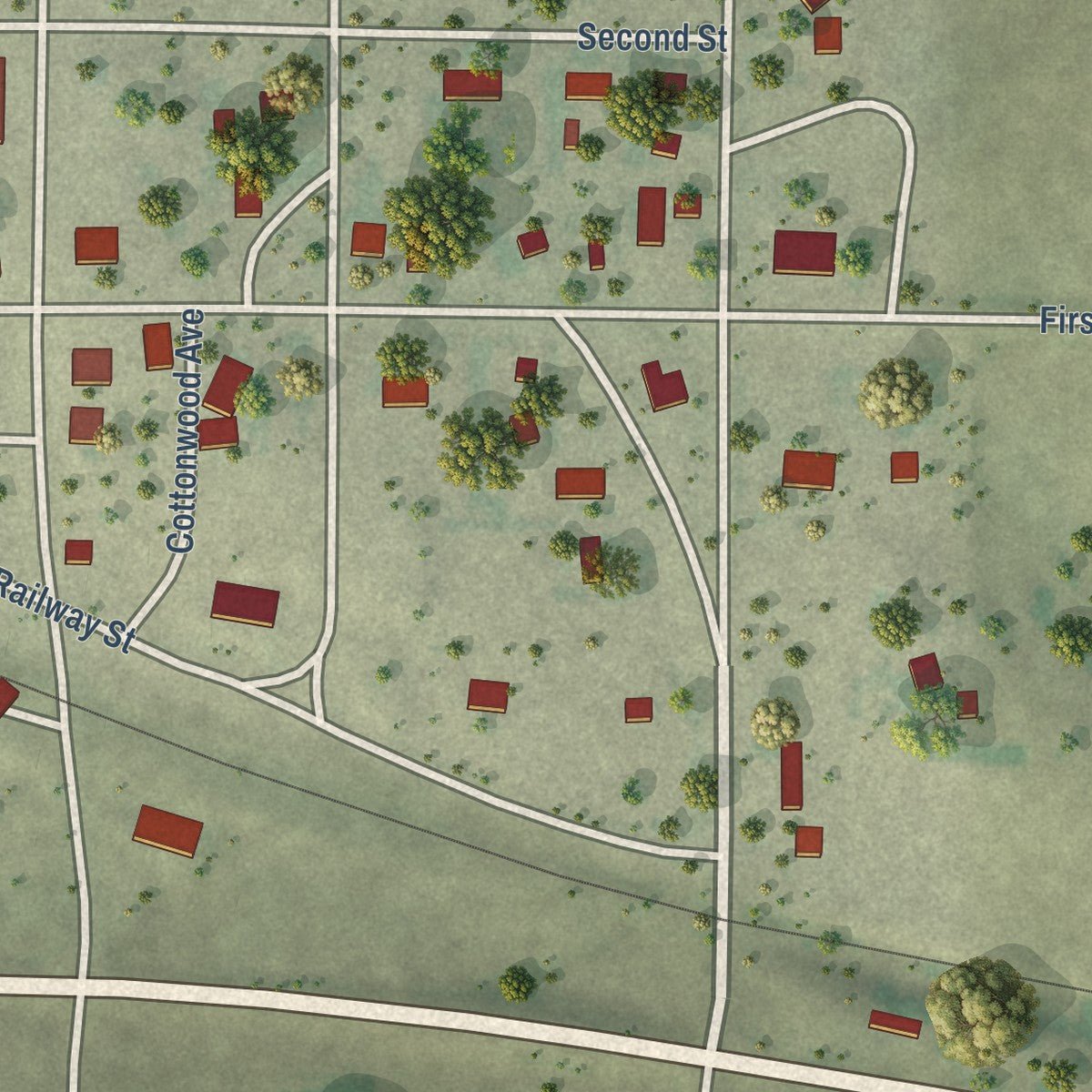 Close-up of the map of Draper, South Dakota print showing street and building detail