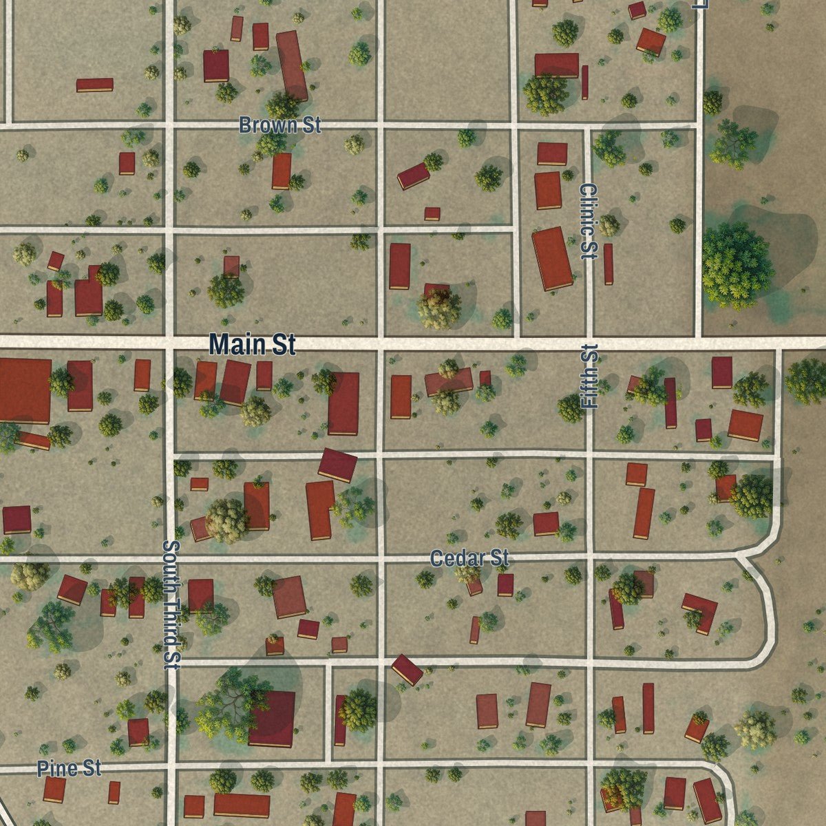 Close-up of the map of Mosquero, New Mexico print showing street and building detail