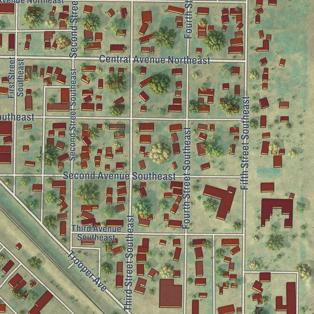 Close-up of the map of Garrison, North Dakota print showing street and building detail