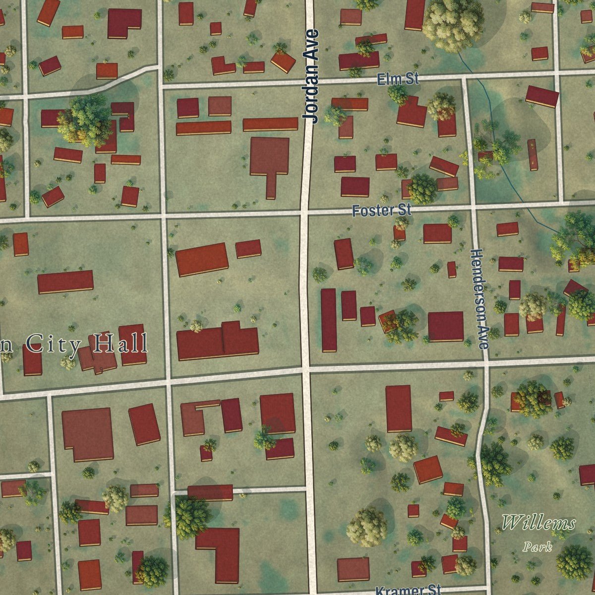 Close-up of the map of Jordan, Montana print showing street and building detail
