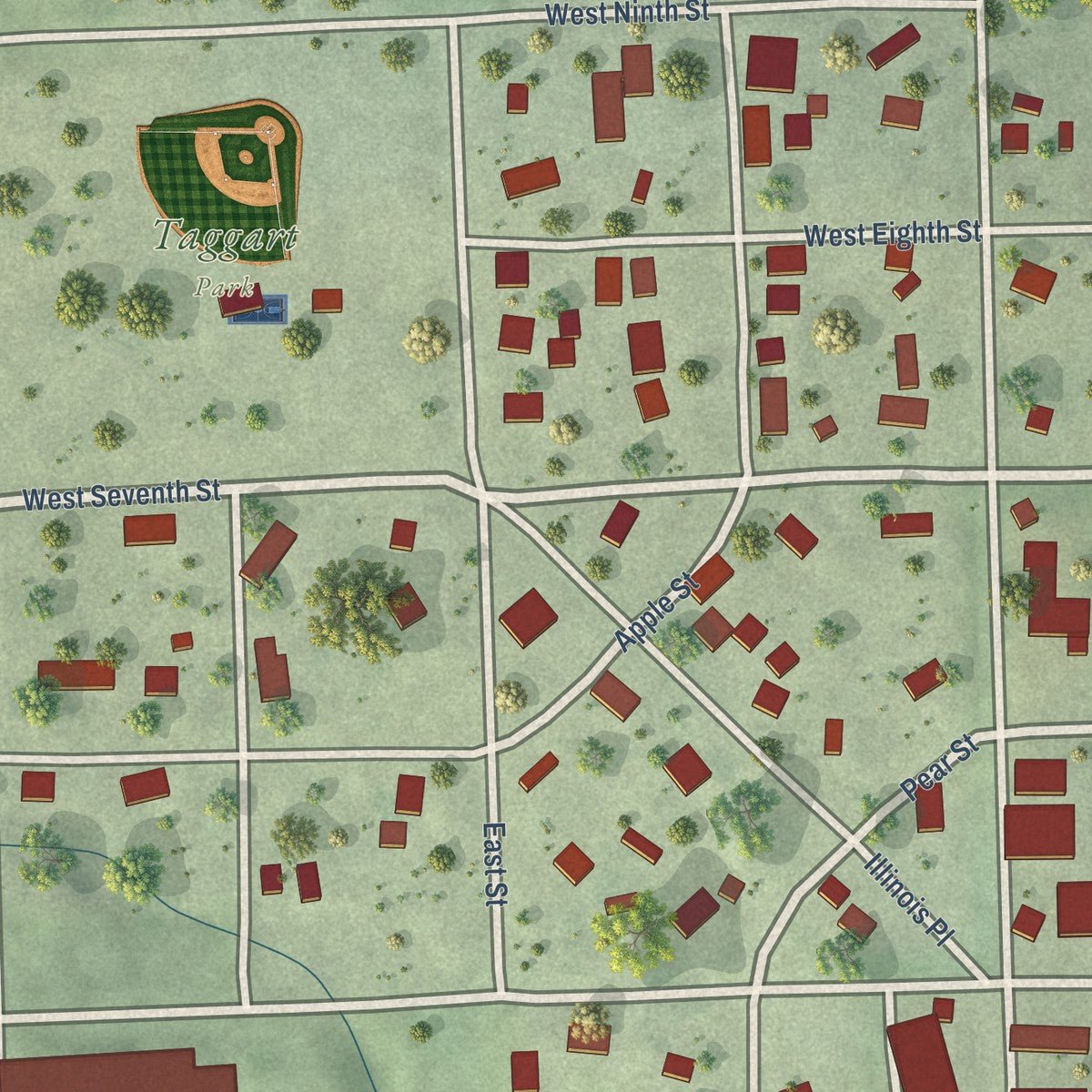 Close-up of the map of Palmyra, Nebraska print showing street and building detail