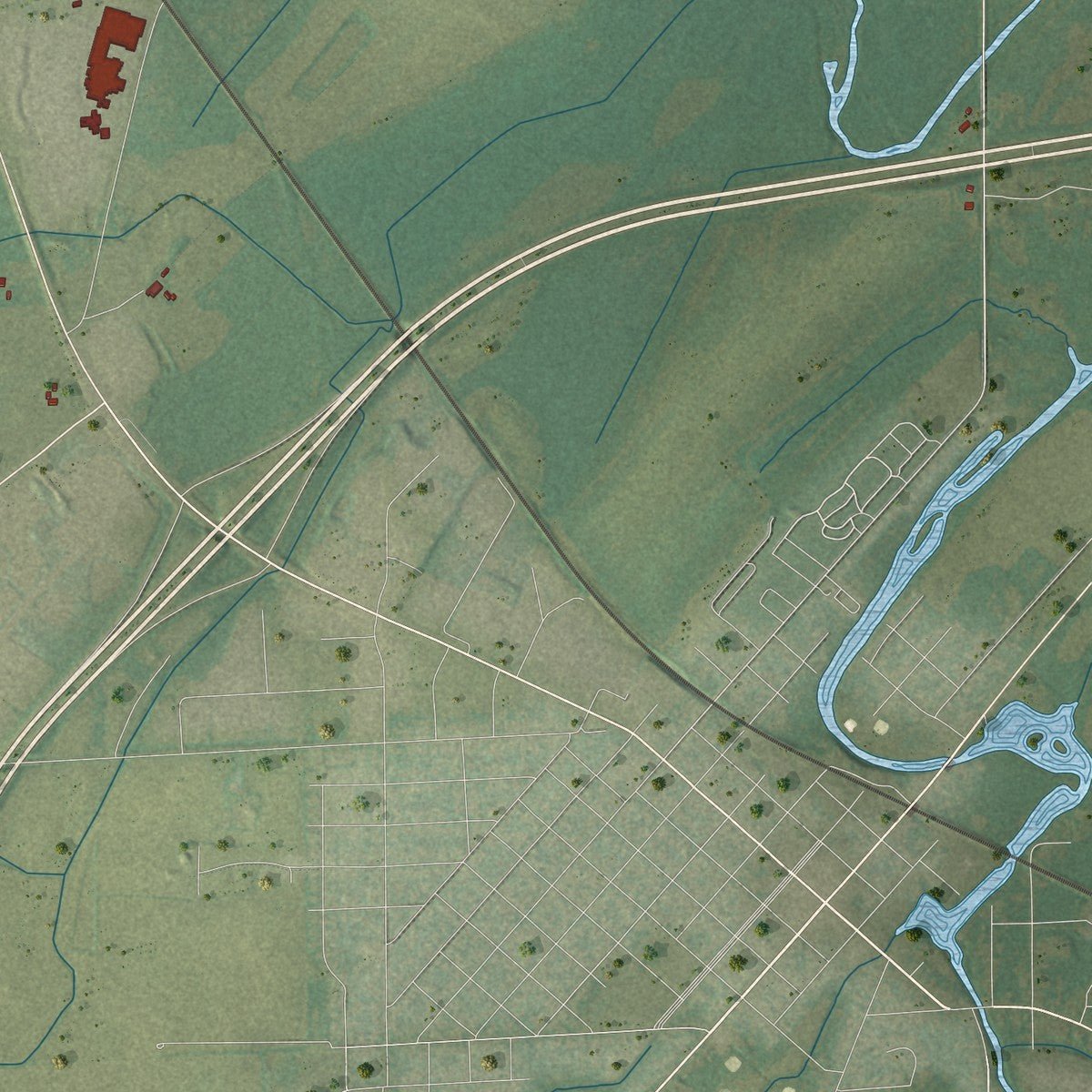 Close-up of the map of the Town of Columbus, Wisconsin print showing street and building detail