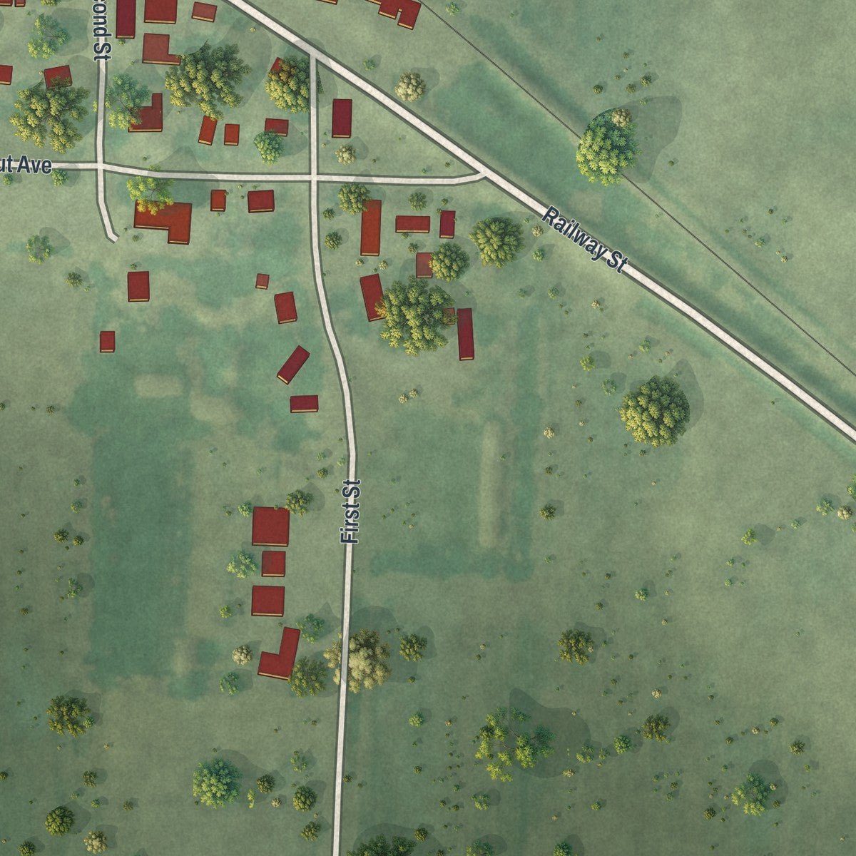 Close-up of the map of Hazel Run, Minnesota print showing street and building detail