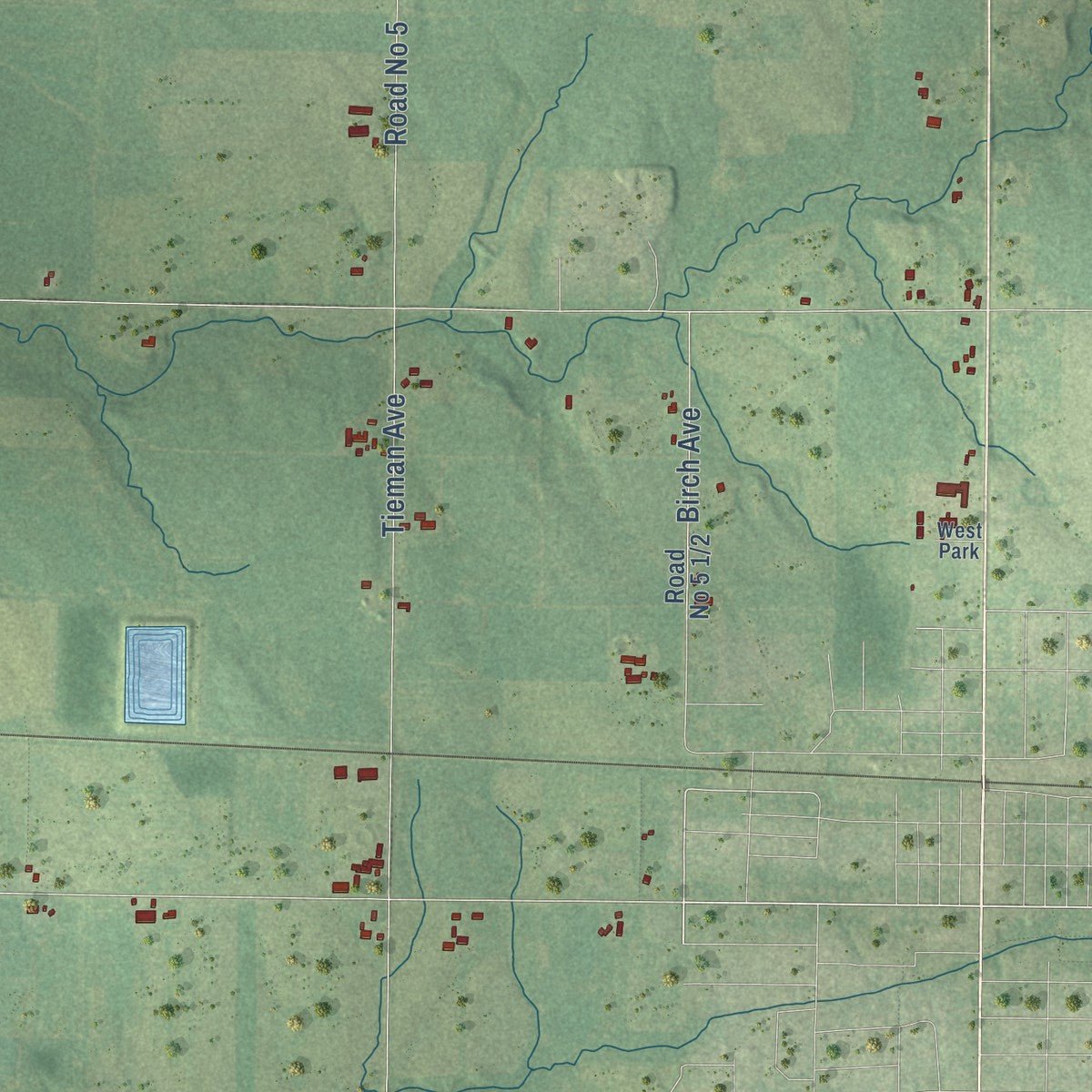 Close-up of the map of the Town of Thorp, Wisconsin print showing street and building detail