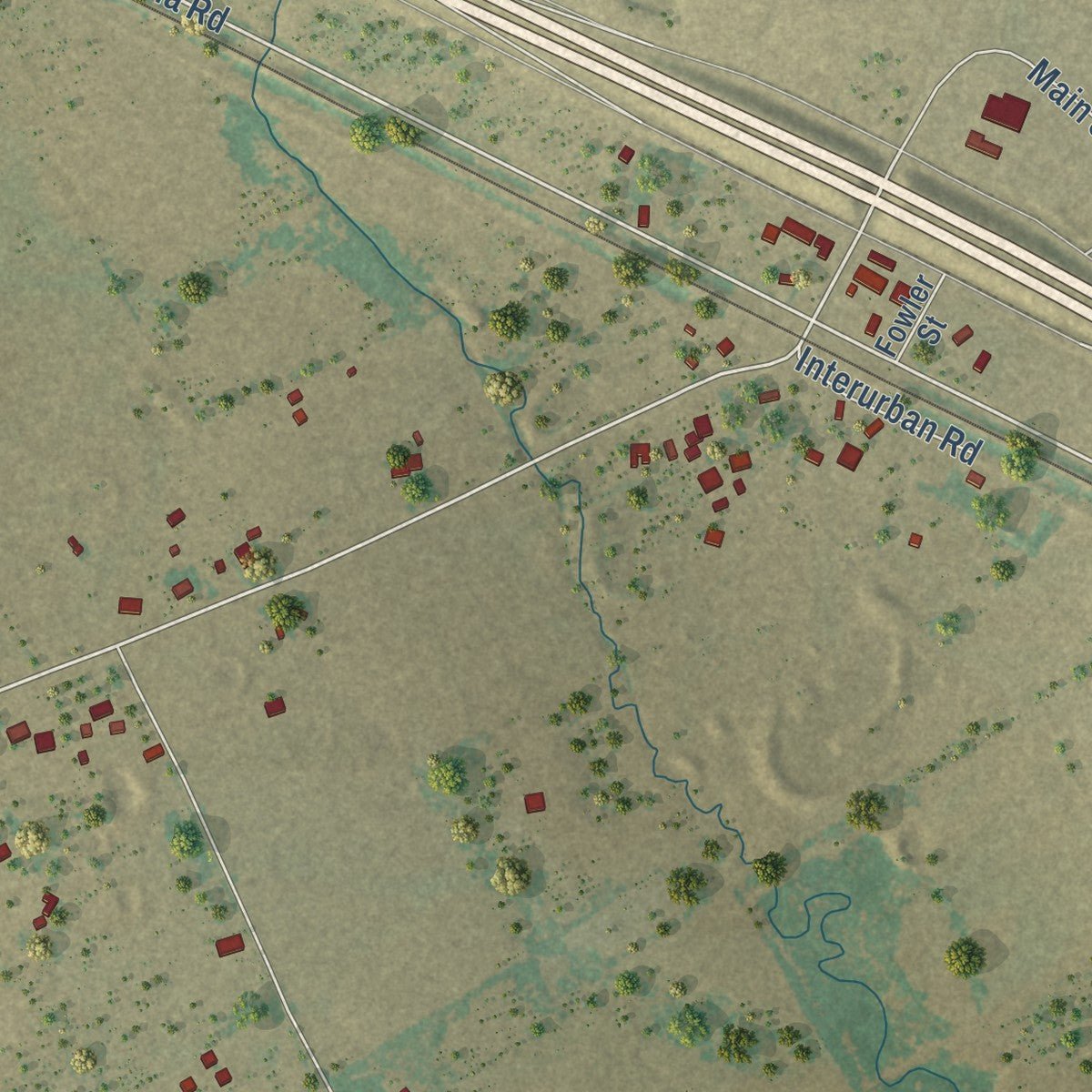 Close-up of the map of Alma, Texas print showing street and building detail