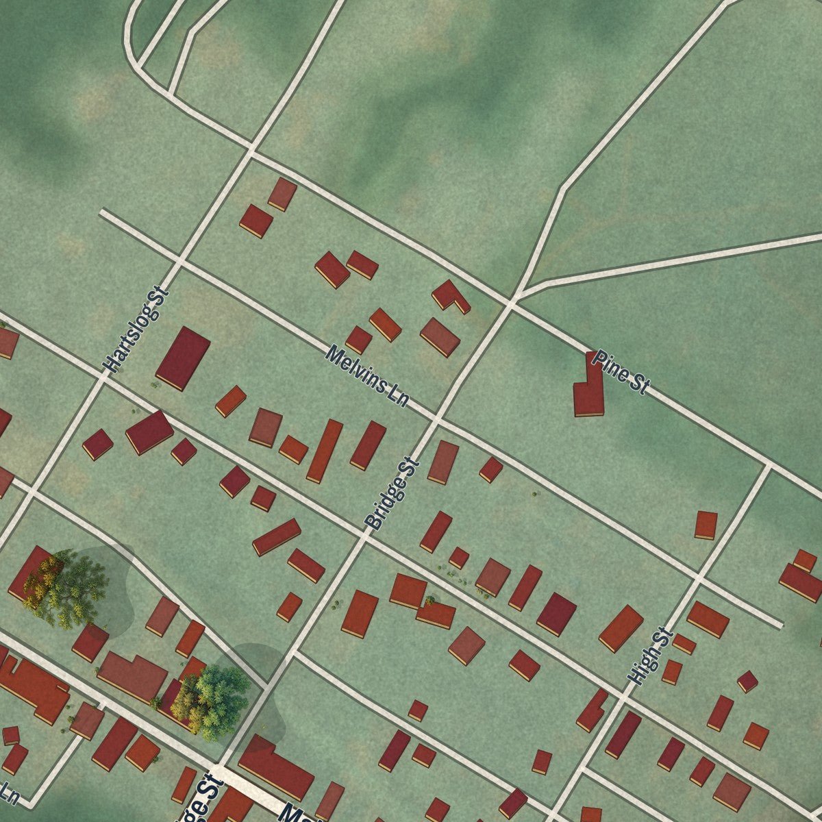 Close-up of the map of Alexandria, Pennsylvania print showing street and building detail